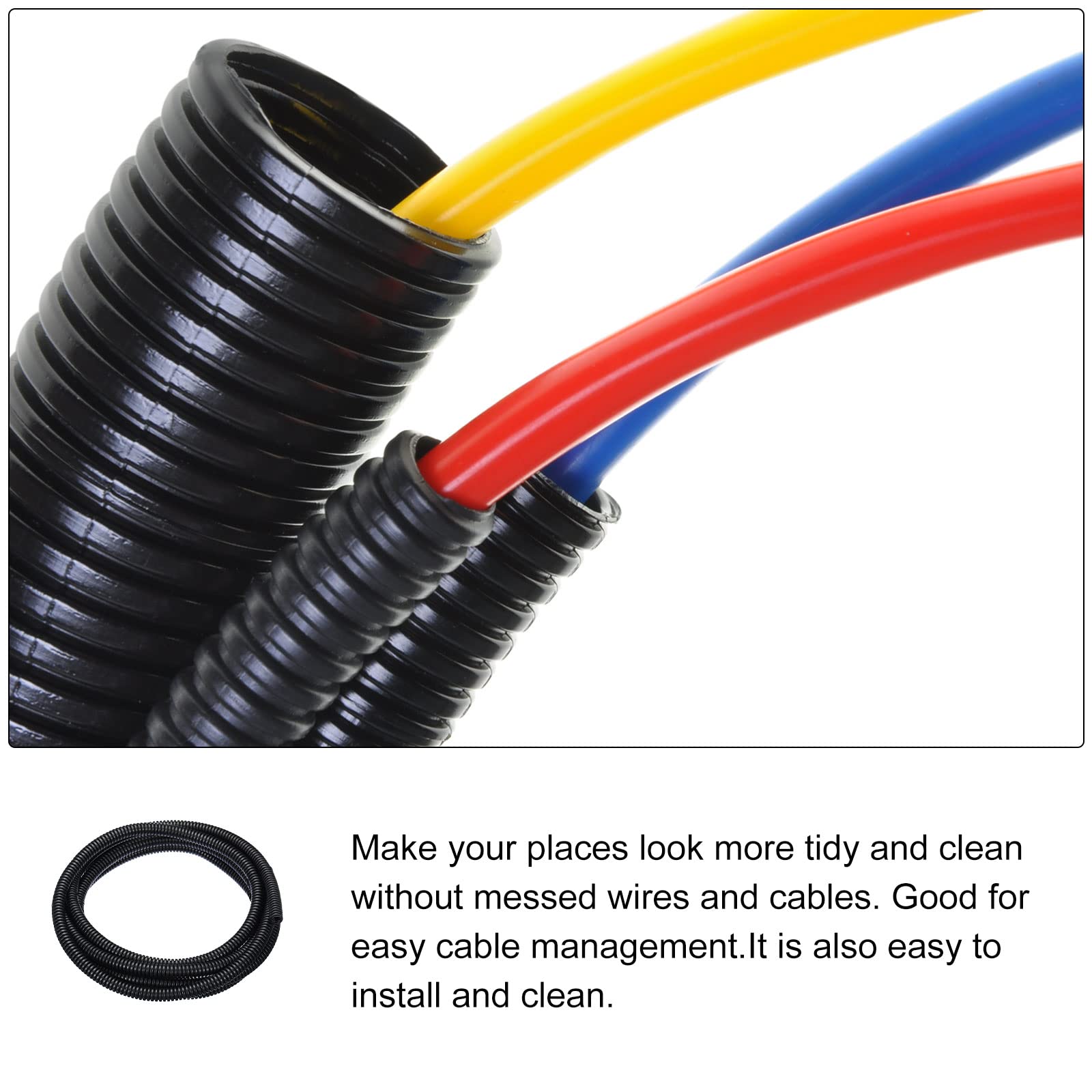 Rebower Corrugated Conduit Heat Resistant Split Wire Flexible Cover, For [Office Cord Protector, Electrical Cable]   25/64 Inch