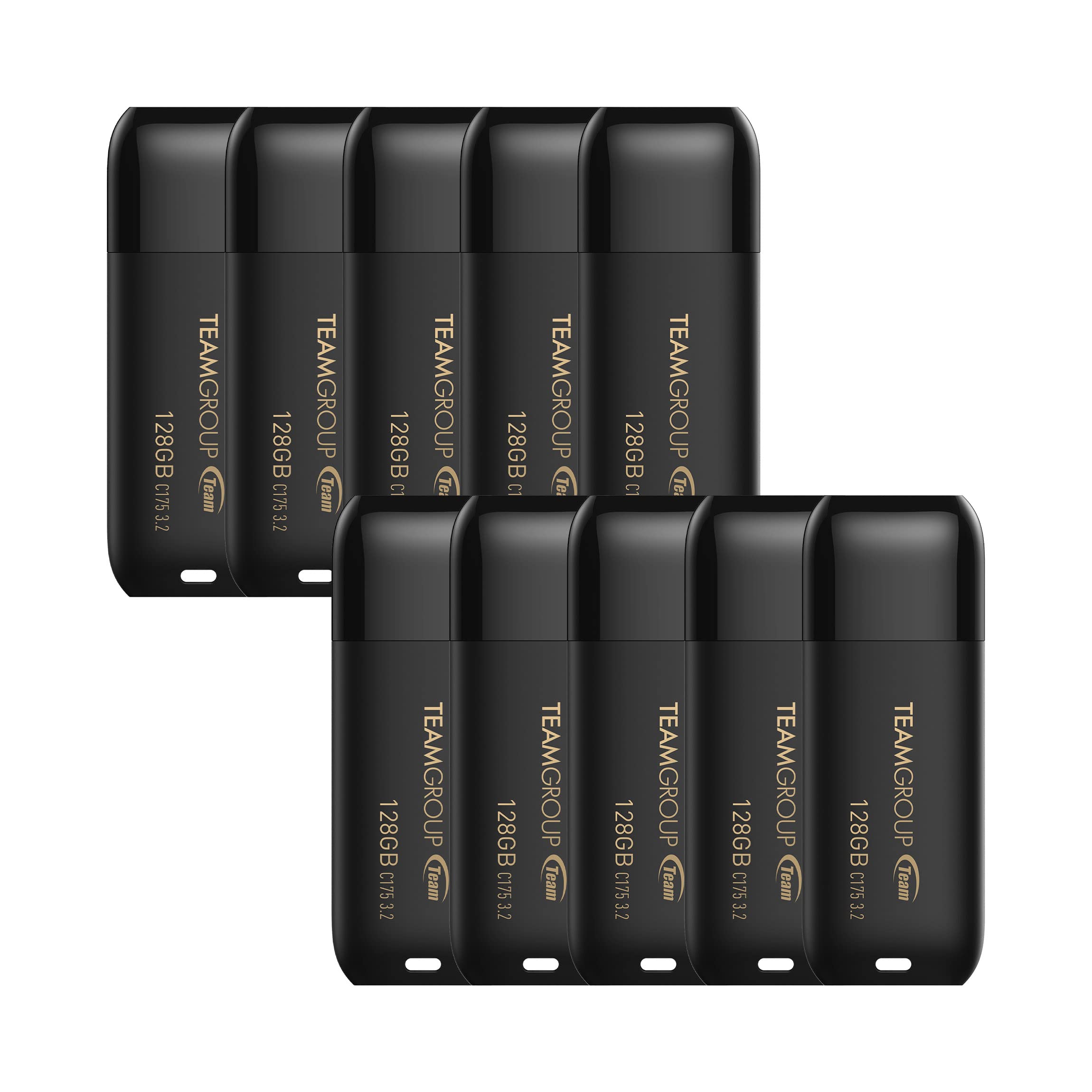 Teamgroup C175 128Gb 10 Pack Usb 3.2 Gen 1 (Usb 3.1/3.0) Read 100Mb/S Flash Thumb Drive, External Data Storage Memory Stick Compatible With Computer/Laptop Matte Black Tc1753128Gb23