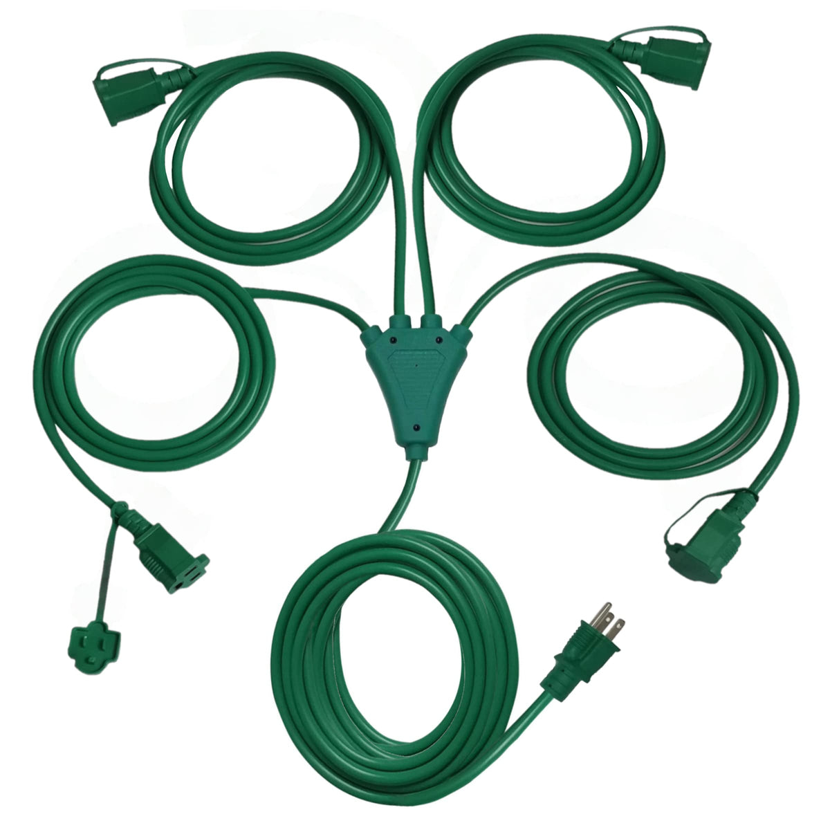 Stright 1 To 4 Splitter Extension Cord (Combined 46 Ft, End To End 28 Ft), 3 Prong Plug With 4 Extended Outlets, With Weatherpro