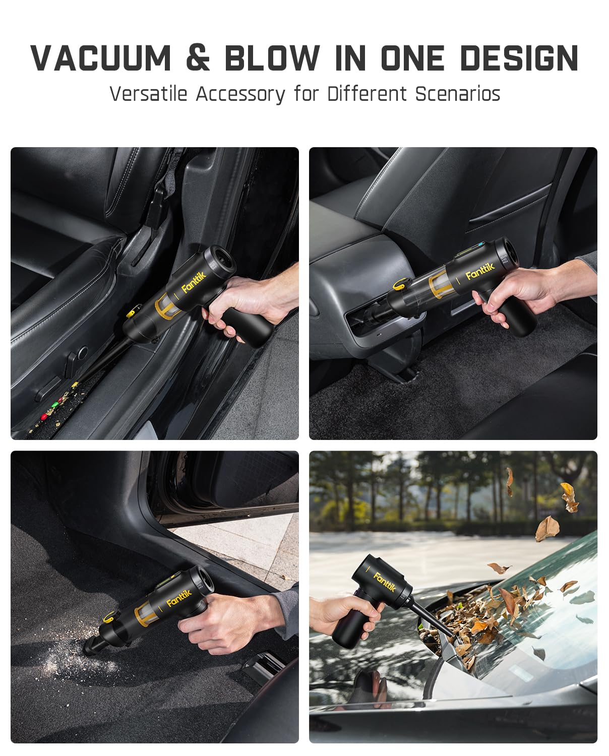 Fanttik Slim V10 Mix Cordless Car Vacuum, 4 In 1 Handheld Air Duster, Color Smart Led Display, 16Kpa Suction Power, Cordless Por