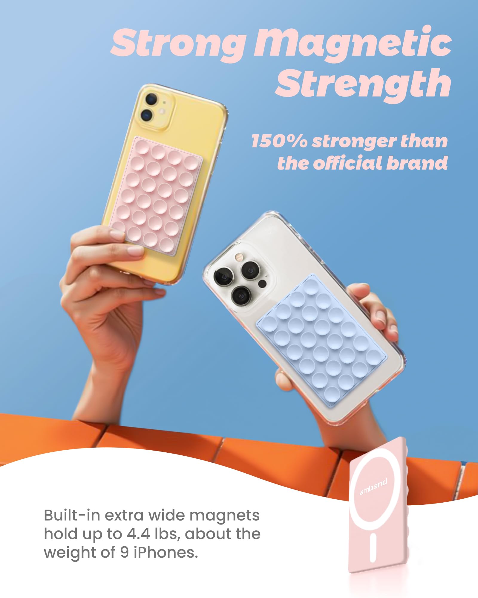 Amband Magnetic Suction Phone Mount For Magsafe Case, Silicone Octo Cup Buddy Sticky Grip Holder For Iphone, Removable Hands-Fre