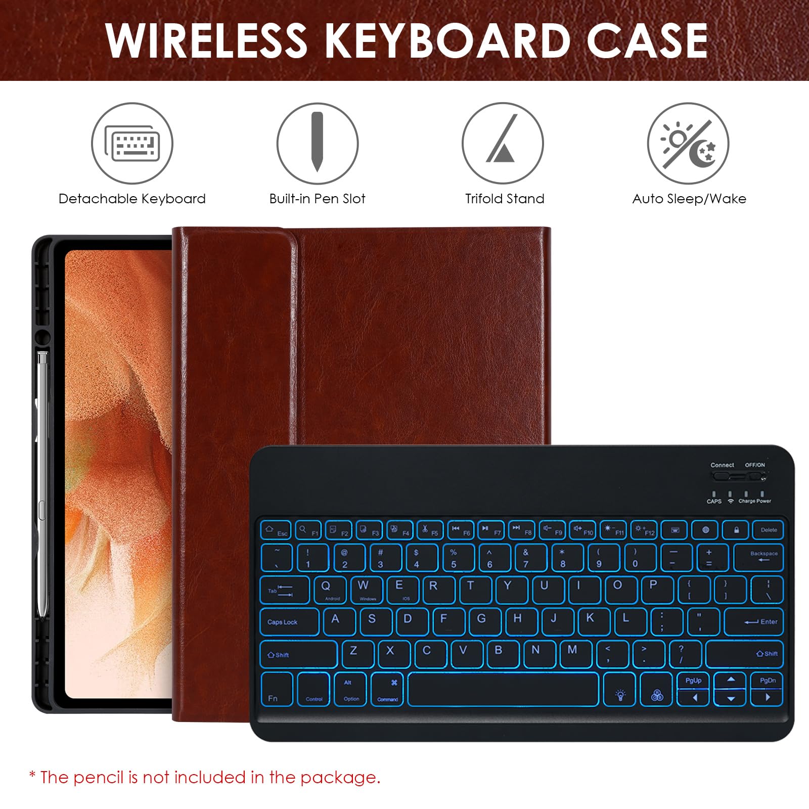 Lama Backlit Keyboard Case With Mouse Set For 12.4 Inch Samsung Galaxy Tab S9 Fe Plus/S9 Plus/S8 Plus/S7 Fe/S7 Plus, Detachable