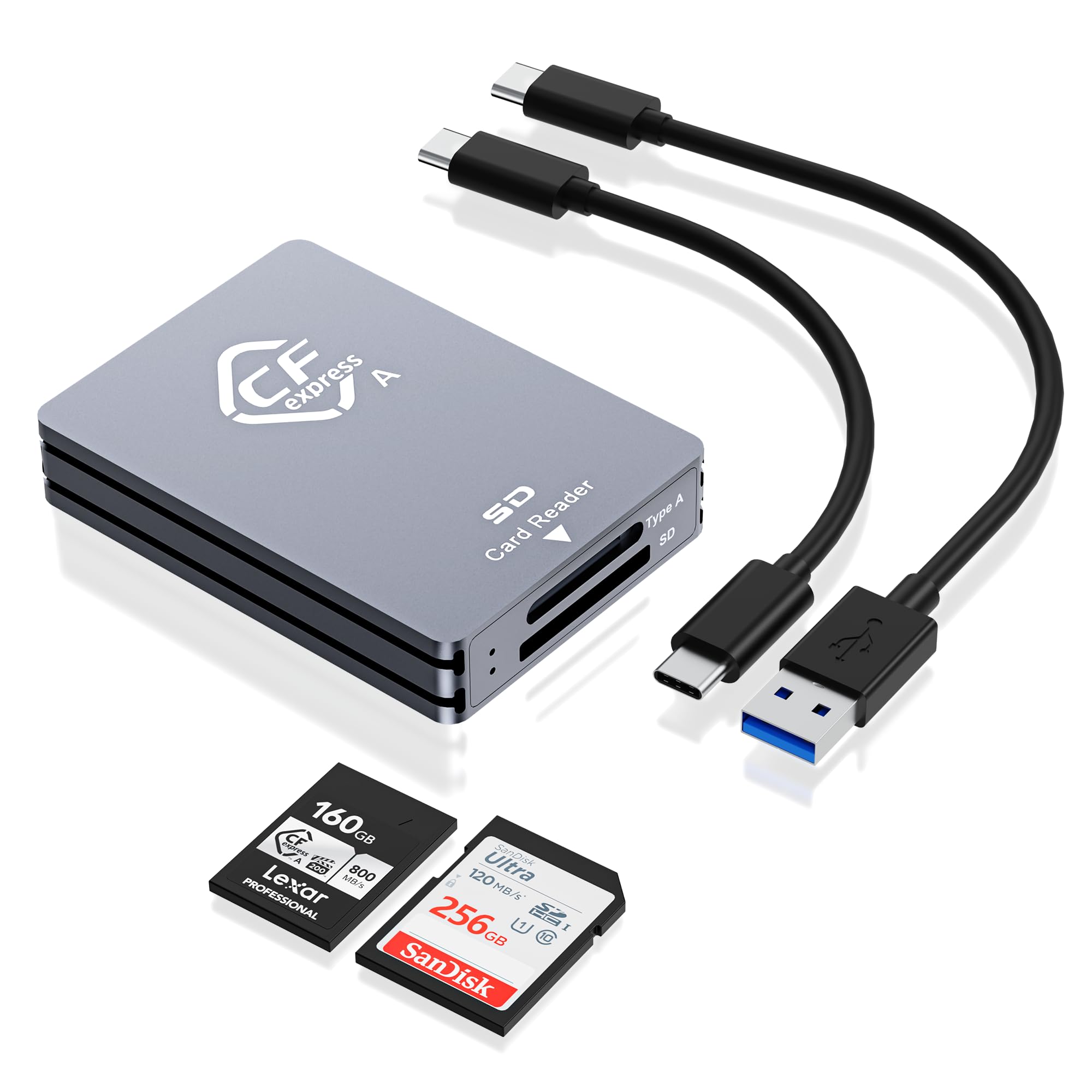 Cfexpress Type A/Sd Dual Slot Card Reader Usb C, 10Gpbs Usb3.2 Gen 2, Compatible With Cfexpress Type A Card/Sd Memory Card, Alum