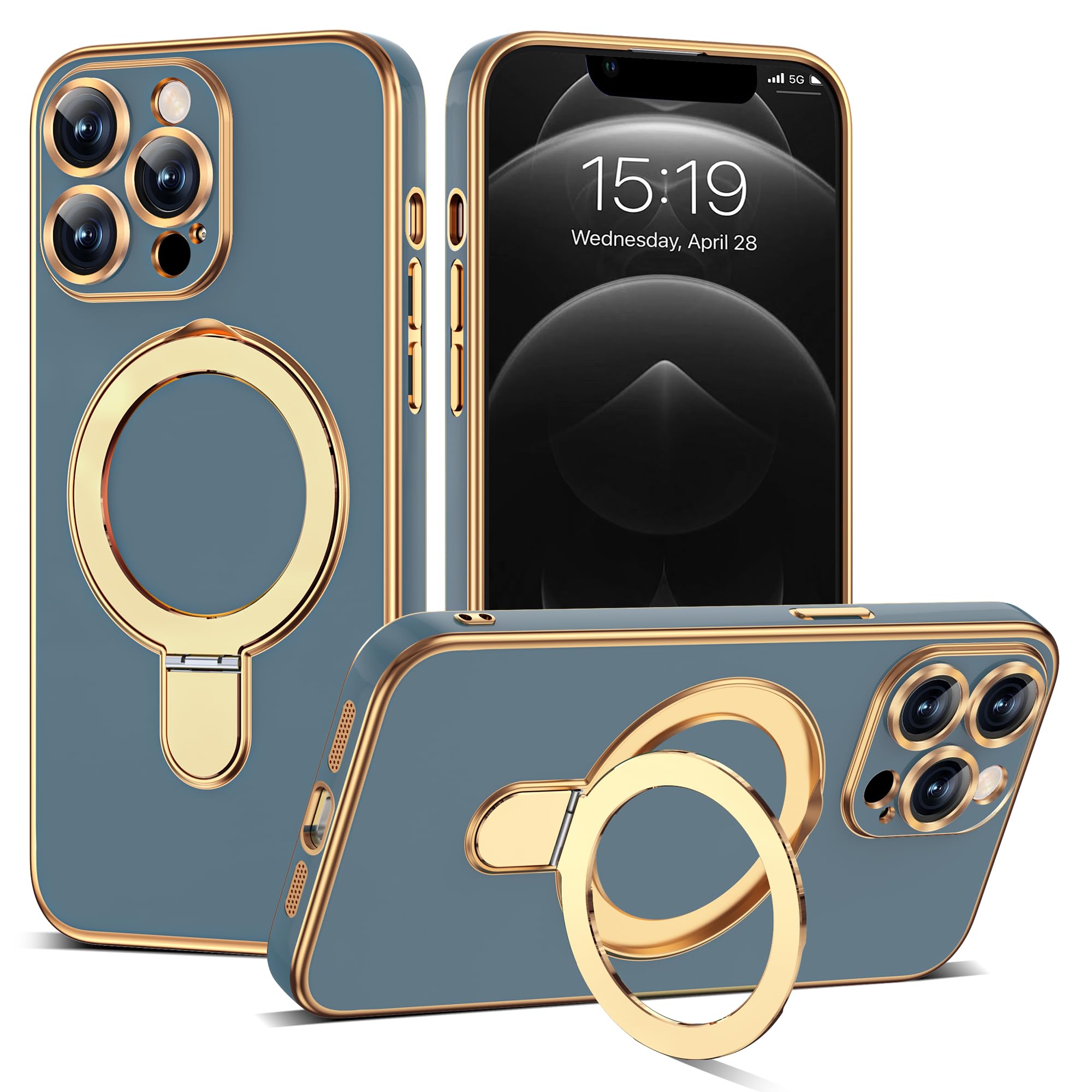 ETPESOK Compatible with iPhone 12 Pro Max Case with Magnetic Ring Stand [Compatible with Mag-Safe] [Full Camera Lens Protector] 