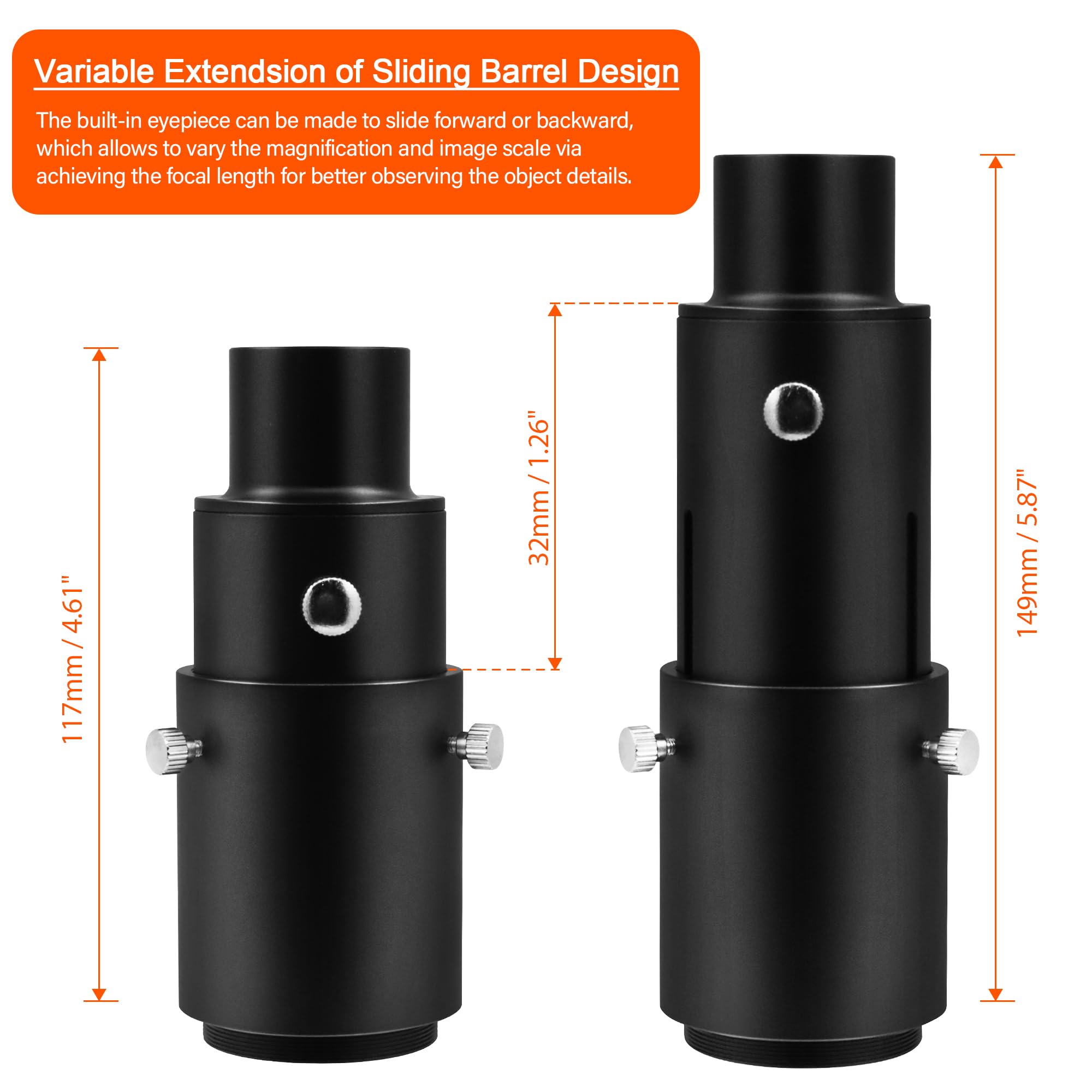 Astromania 1.25'' Extendable Camera Adapter   For Either Prime Focus Or Eyepiece Projection Astrophotography With Refractors Or