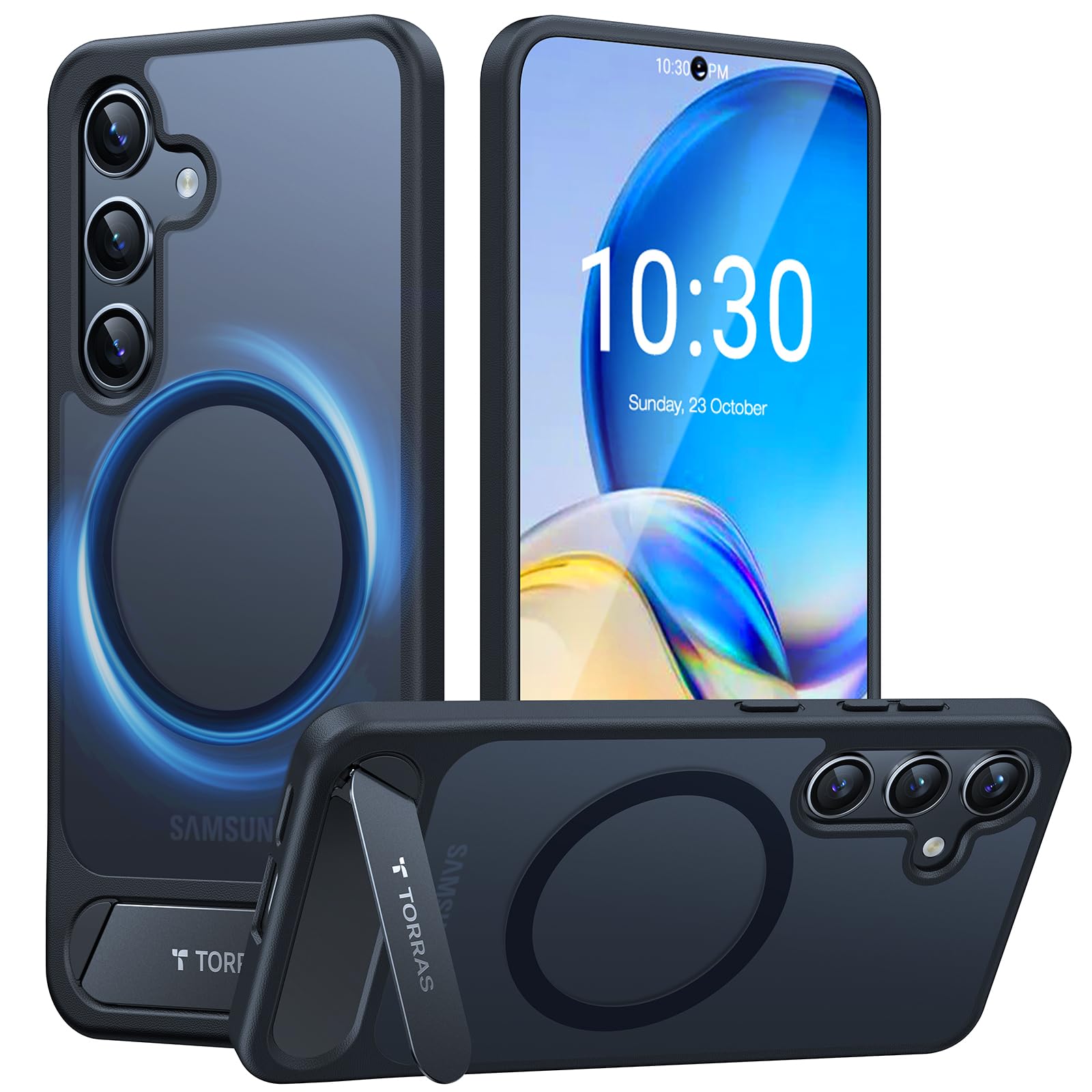 Torras Strong Magnetic & Seamless Stand For Samsung Galaxy S24 Case For Magsafe, 12Ft Mil Grade Drop Protection, Adjustable Kick