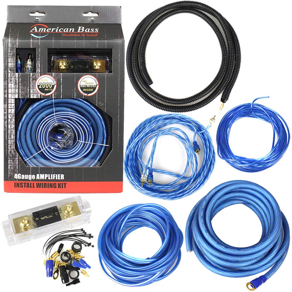 American Bass 4 Gauge Wiring Kit Anl Fuse Car Audio Amp Kit