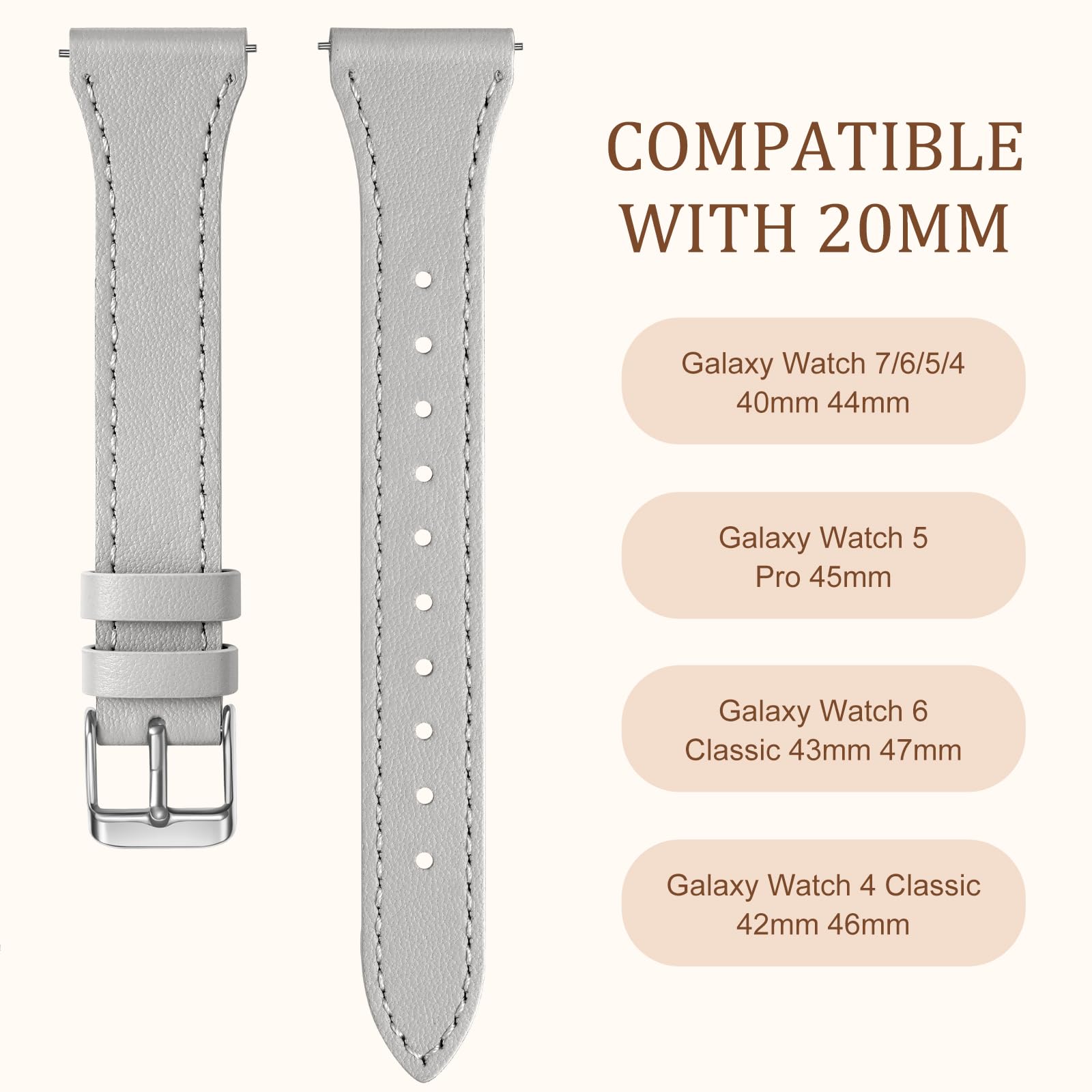 Geak Slim Leather Bands Compatible With Samsung Galaxy Watch 7 Band 40Mm 44Mm/Watch 6 5 4 Band 40Mm 44Mm/Galaxy Watch Active 2,