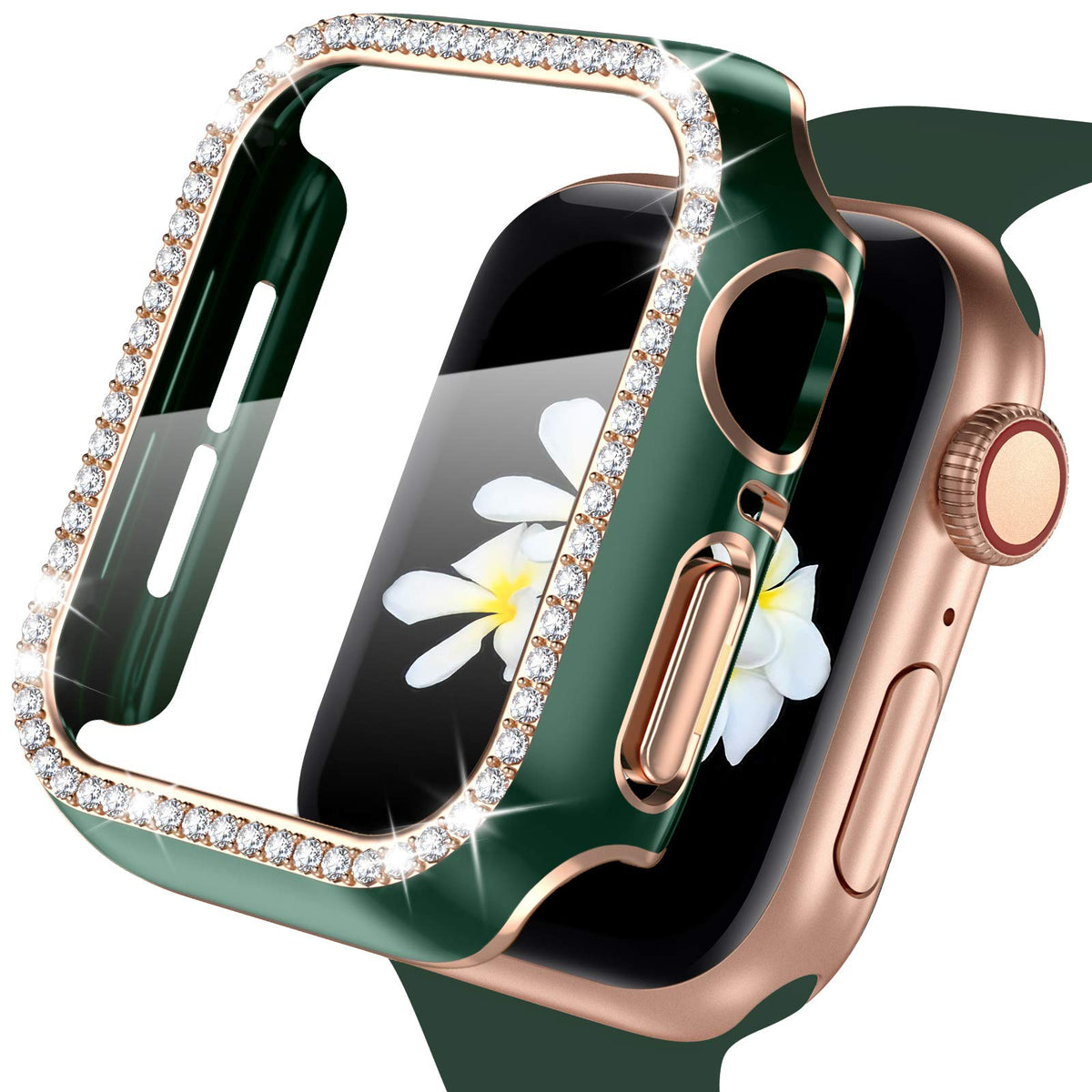 Zaroto Hard Pc Case With Tempered Glass Screen Protector For Apple Watch Se, Overall Protective Case For Iwatch 42Mm, Bling Diam