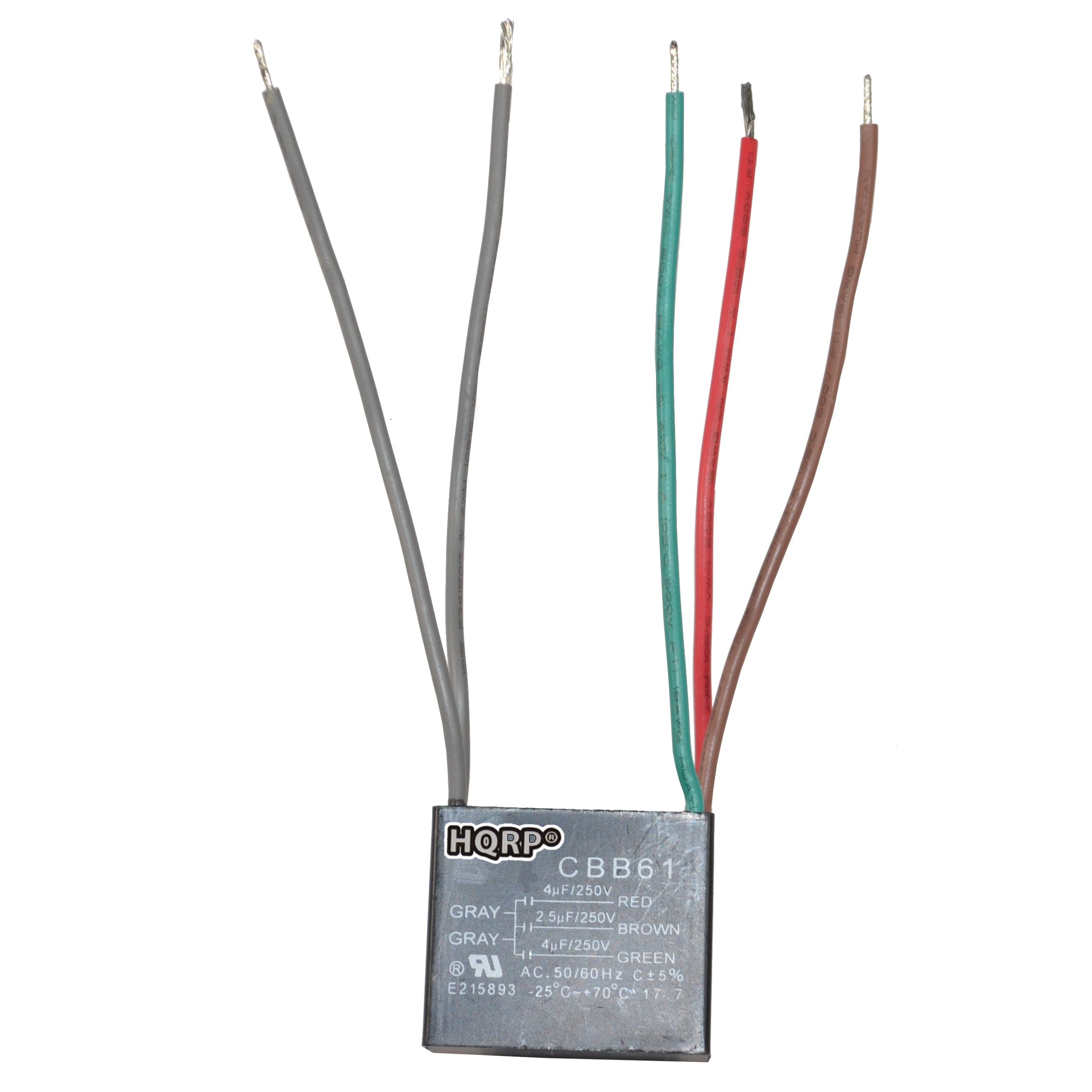 Hqrp Kit Ceiling Fan Capacitor Cbb61 4Uf+2.5Uf+4Uf 5 Wire Ul Listed And 3 Speed Fan Switch