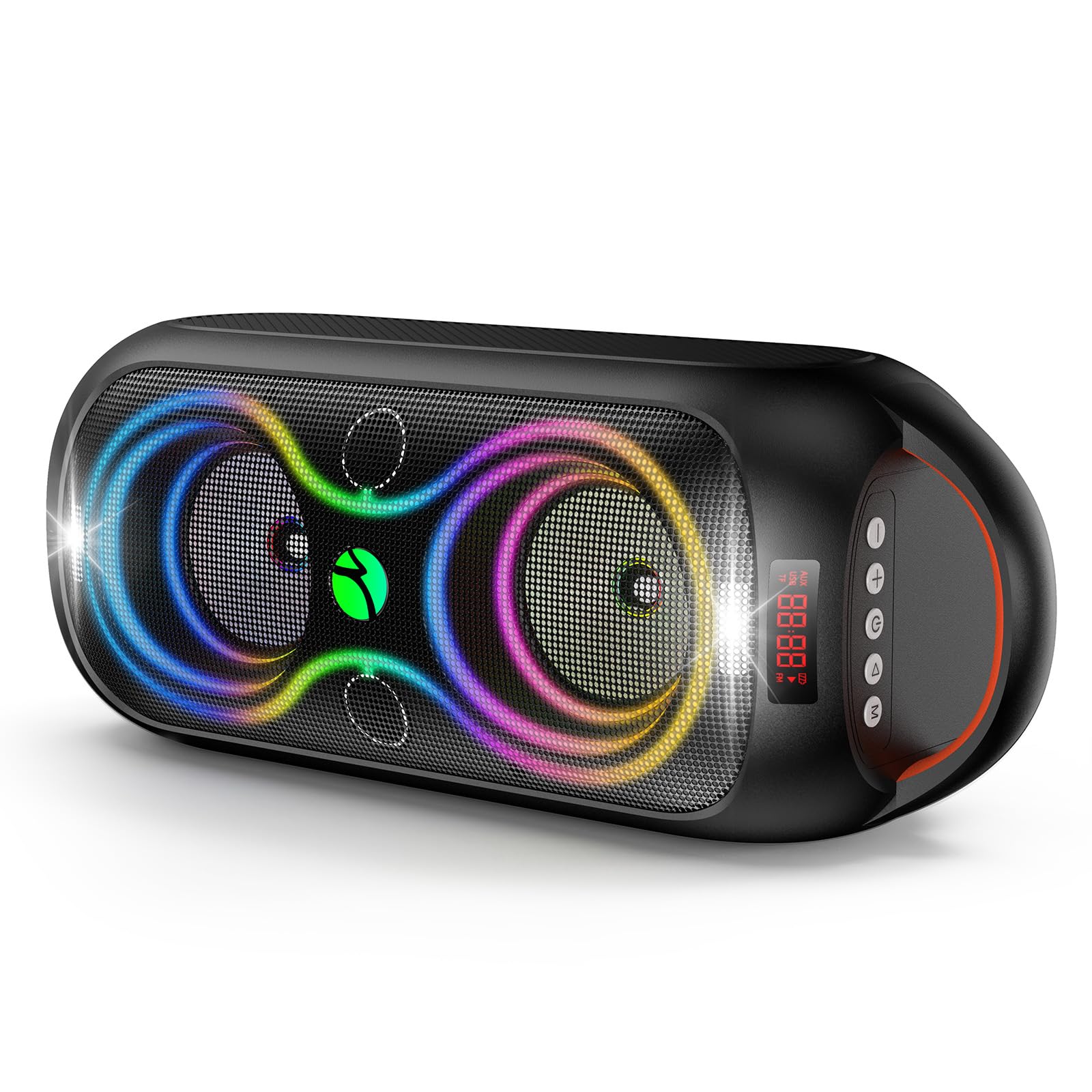 Portable Bluetooth Speaker with 120dB Loud Sound, Dynamic LED Lights, 5 RGB Modes, Bluetooth 5.3, USB/TF/AUX/FM/Mic Input/TWS, B