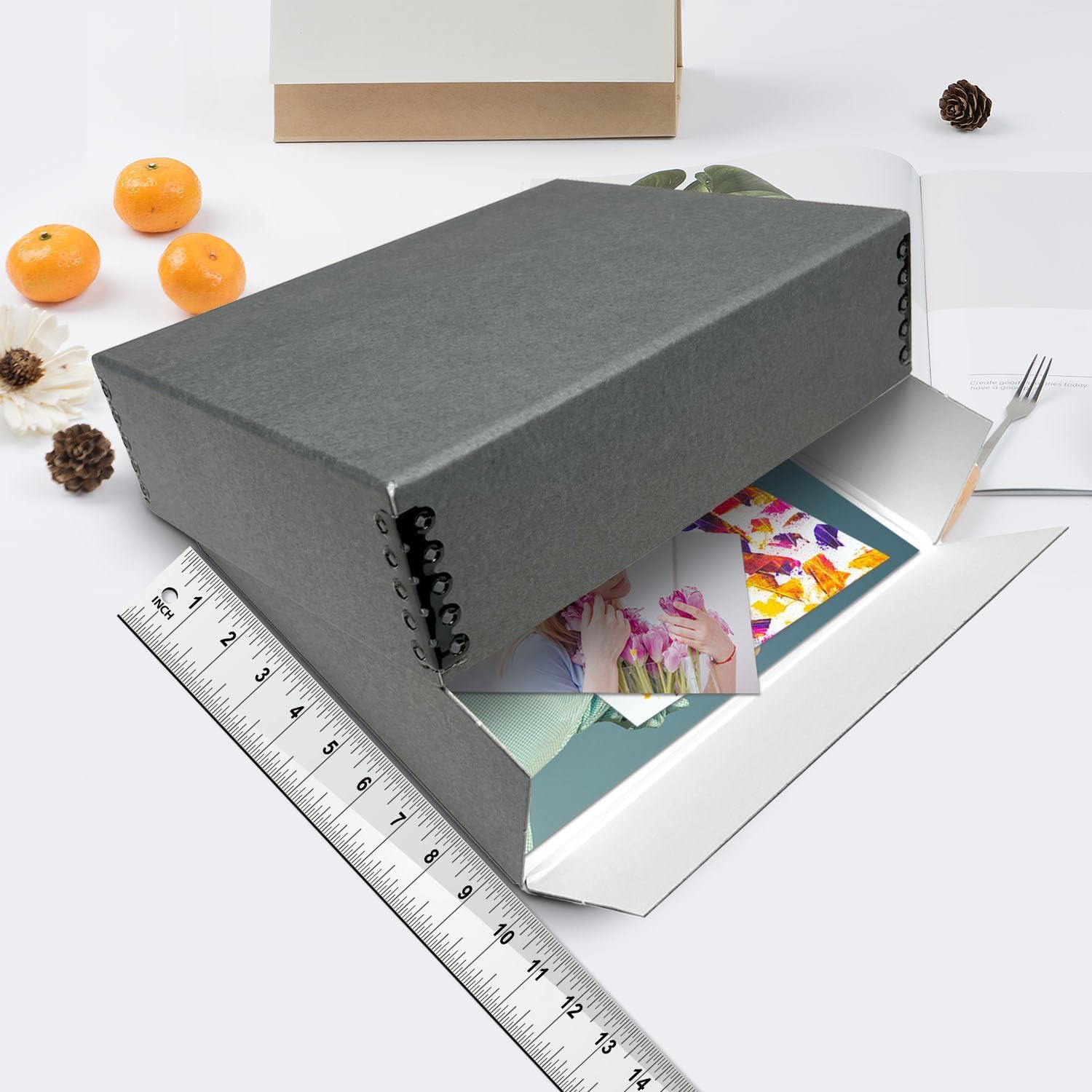 Lineco Museum Archival Storage Box, 9.75X12.75X3 In. Drop Front Design. Acid Free With Metal Edge. Organize Photos, Pictures, Prints, Documents, Crafts, Diy. Gray, 2 Pack