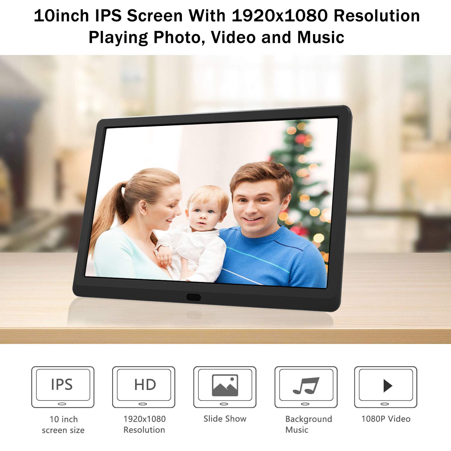 Atatat 10 Inch Digital Frame With Ips Screen Digital Photo Frame Adjustable Brightness, Support Sleep Mode Photo Deletion,1080P Video, Music,Slideshow,Remote, Digital Picture Frame
