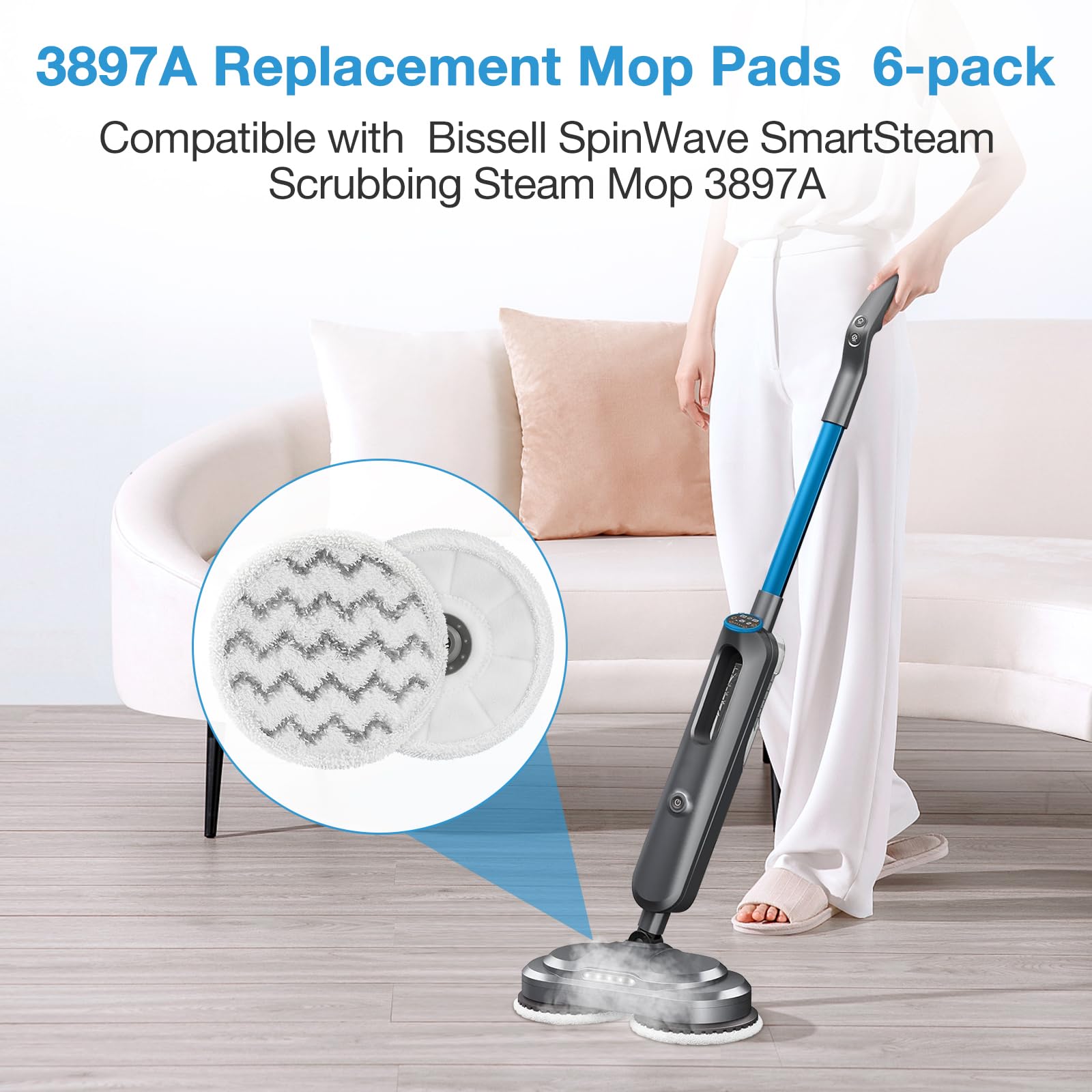 6 Pack 3897A Rotating Steam Mop Pads Replacement For Bissell Spinwave Smartsteam Scrubbing Steam Mop 3897A Only?Not For Other Mo