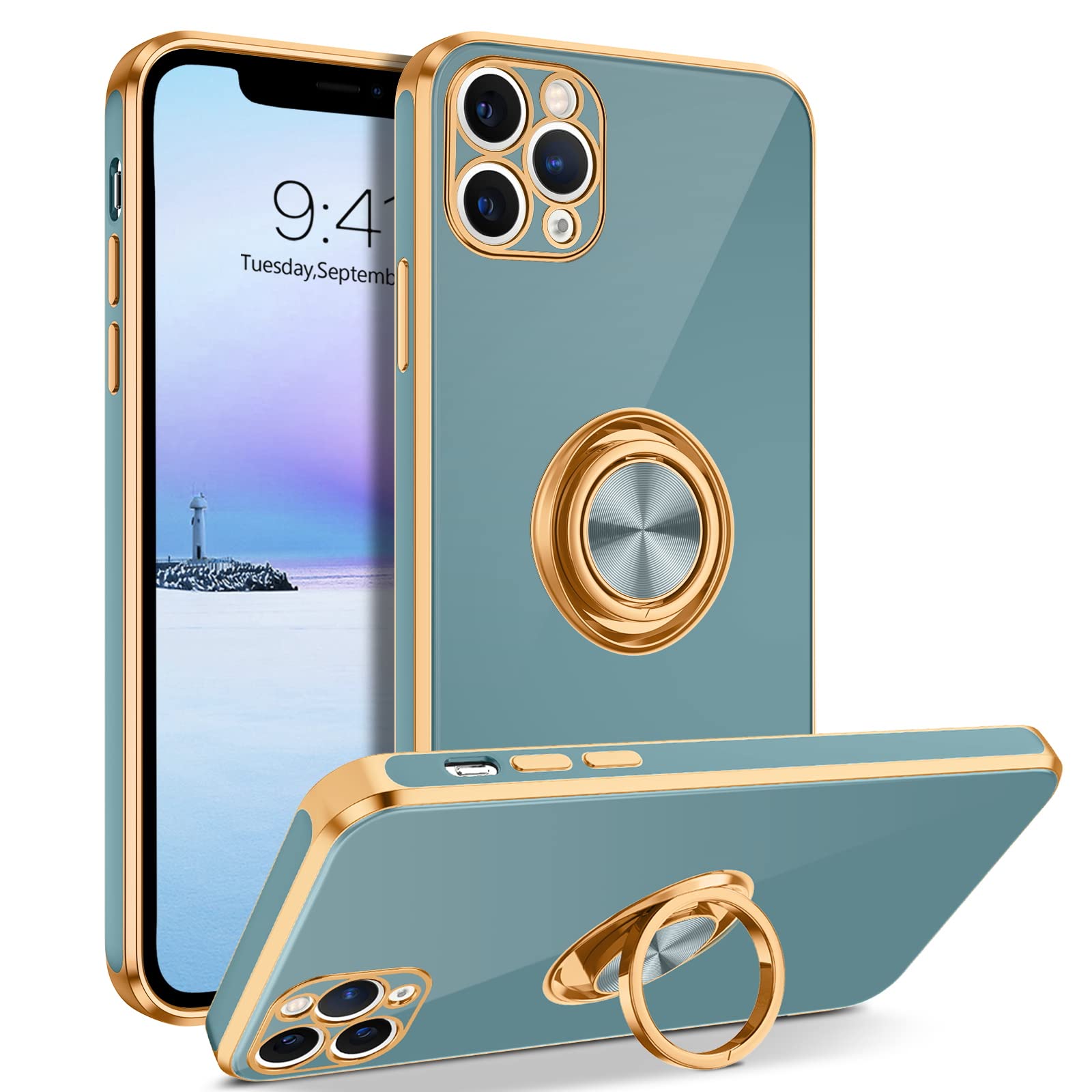 Bentoben Compatible With Iphone 11 Pro Case With 360 Ring Holder, Shockproof Slim Kickstand Magnetic Support Car Mount Women Men