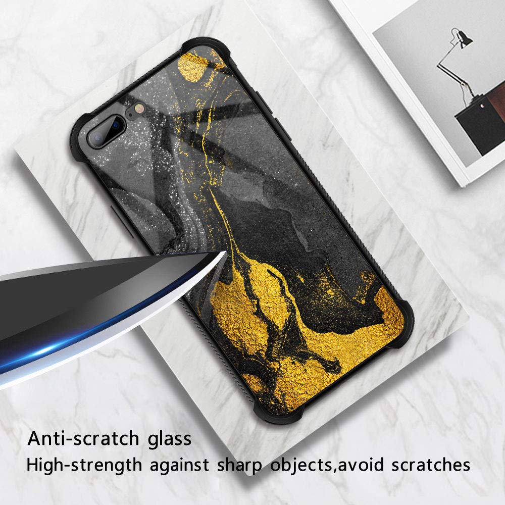 ZHEGAILIAN Phone Case Compatible iPhone SE 2022 2020 7 8 TPU Organic Glass Black Golden Marble 4.7 inch