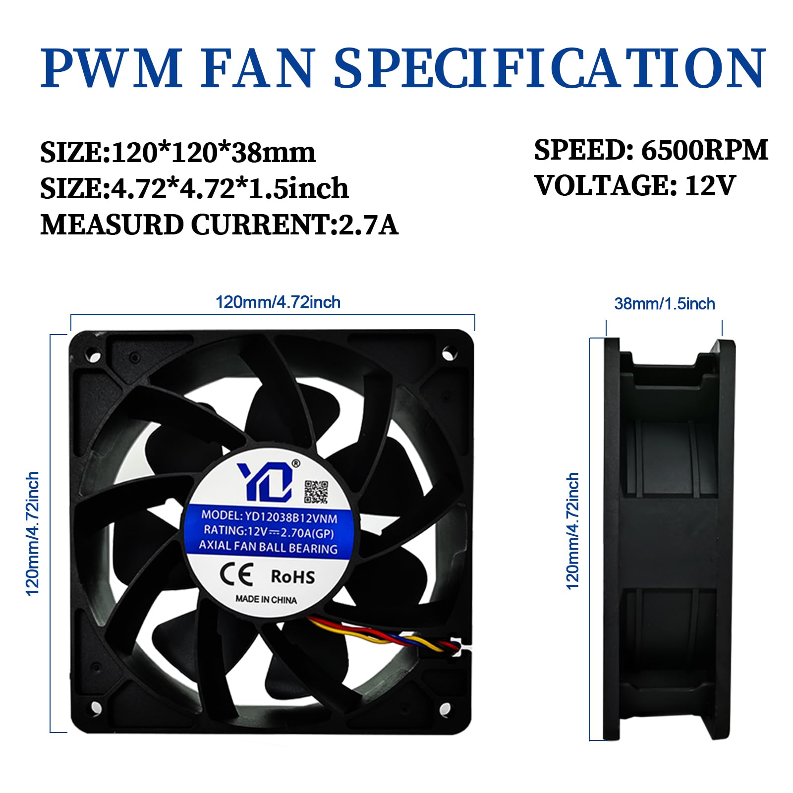 120Mm Cooling Miner Fan High Speed Dual Ball Bearing Bitcoin(Btc) Mining Machine Fan, Asic Antminer Replacement Fan For Bitmain