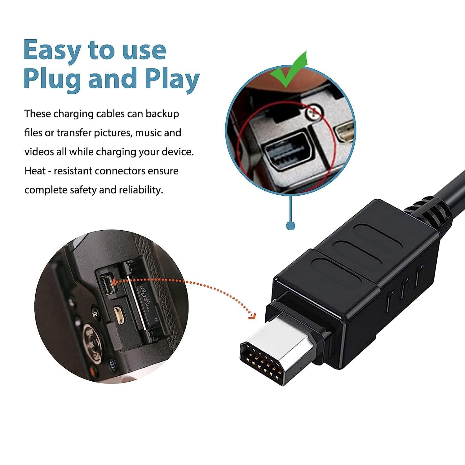 Camulti 150Cm Black 12Pin Usb Data Transfer And Charging Cable For Olympus Tough Tg 630 830 860 870 Tg 2, Sz 10 Sz 11 Sz 14 C 17