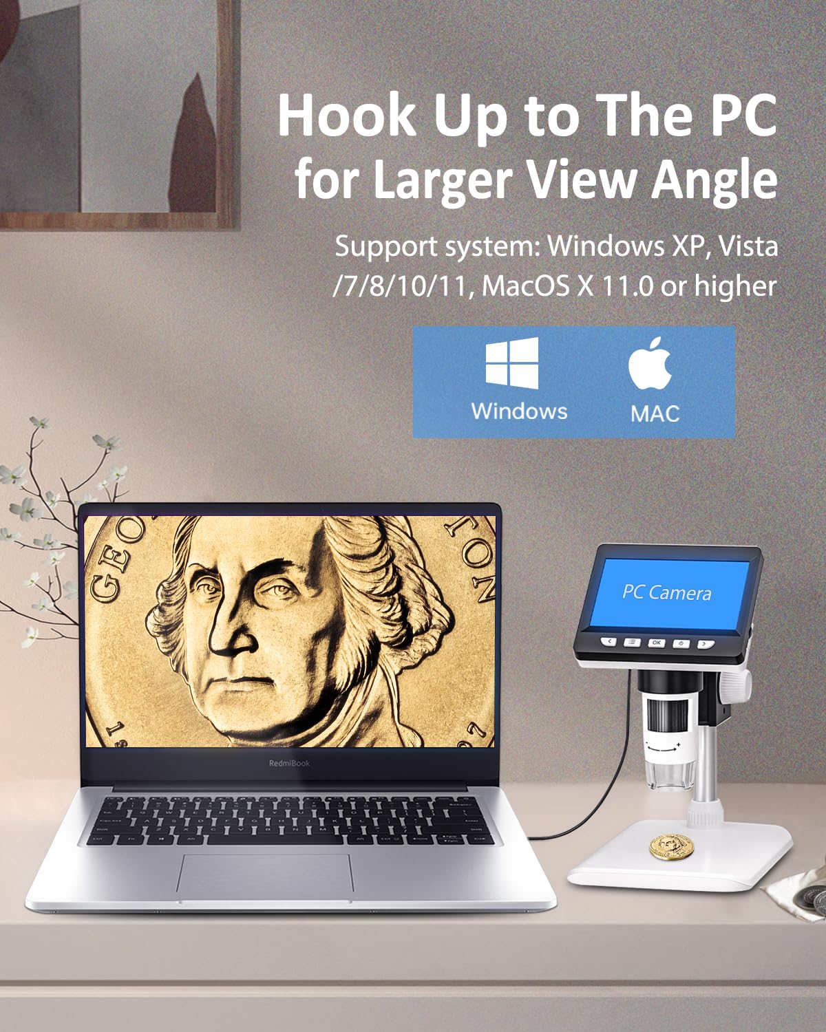 Aopick Coin Microscope - 4.3 Lcd Digital Microscope 1000X, 1080P Usb Coin Microscope For Error Coins With 8 Adjustable Led Light