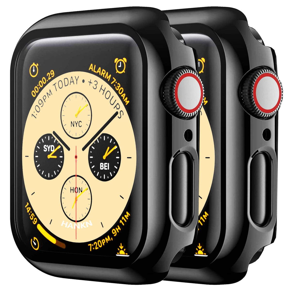 Hankn 2 Pack Tempered Glass Case Compatible With Apple Watch Series 9 8 7 41Mm Tempered Glass Screen Protector Case, Plated Hard