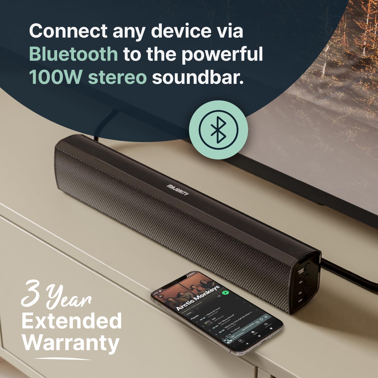 Majority Bluetooth Soundbar With Subwoofer | 100 Watts Sound Bar For Tv | 2.1 Stereo Tv Sound Bar With Optical, Rca, Usb, And Au