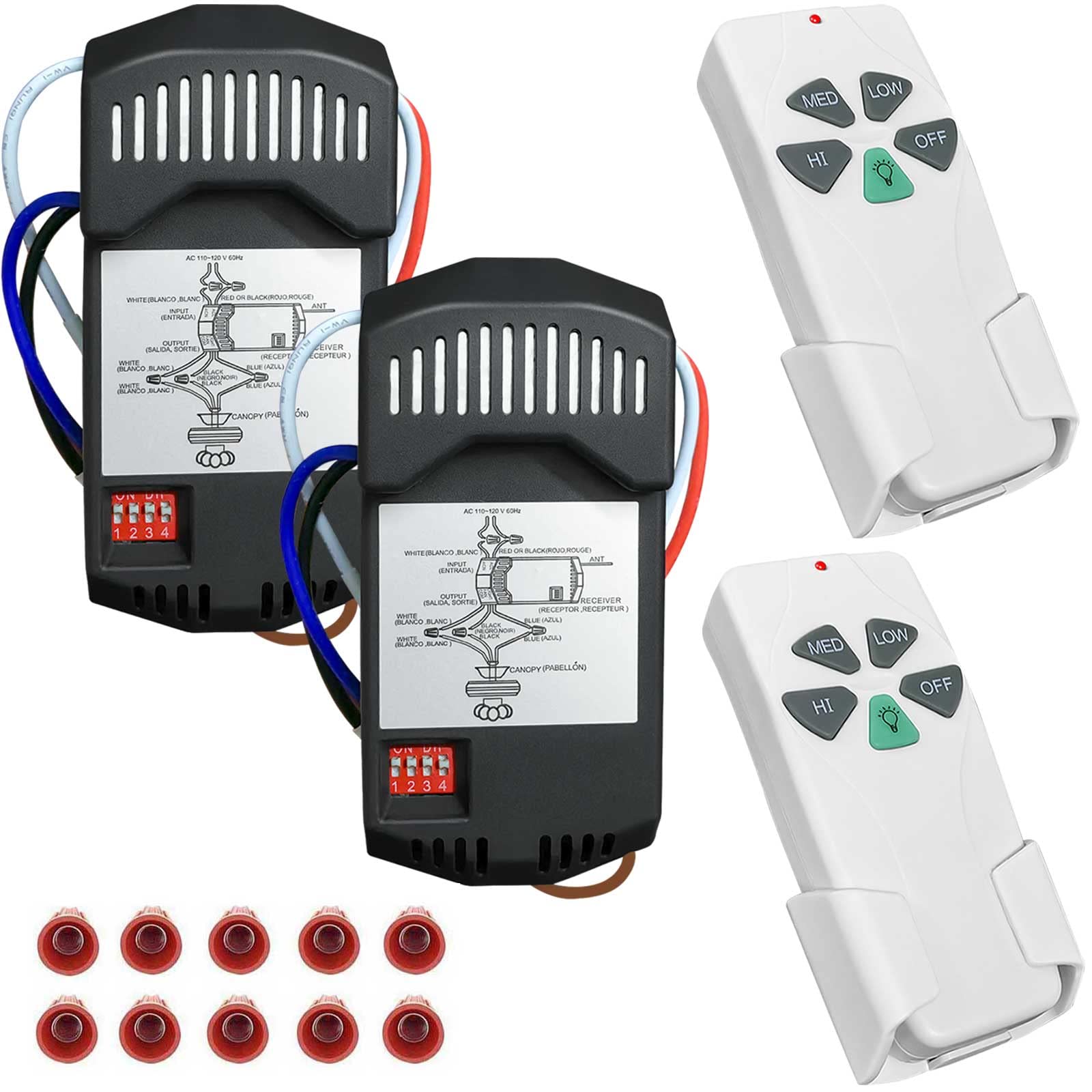 2 Pack Universal Ceiling Fan Remote Control Kits With Light Dimmer 3 Speed Fan Controller Receiver Lamp Dim Remote Replacement F