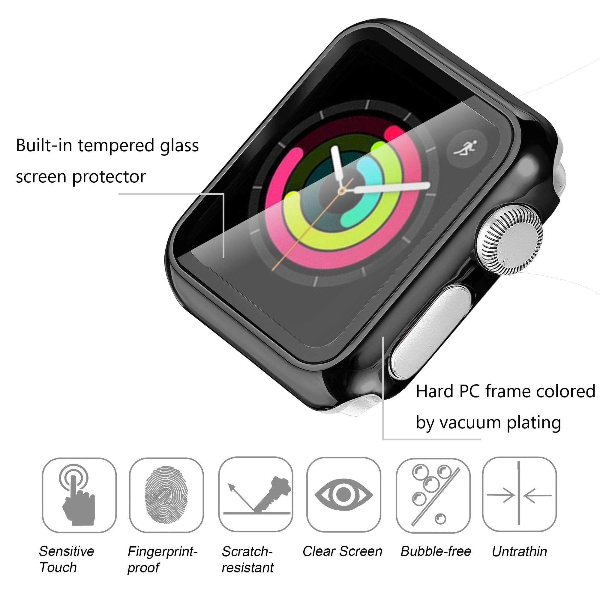 Secbolt 38Mm Case Compatible Apple Watch Band With Built In Tempered Glass Screen Protector  All Around Protective Case For Iwat
