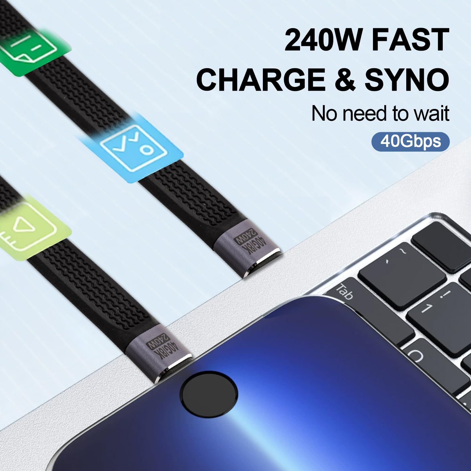 Leehitech Short Usb C Cable (5 Inches), Usb 4.0Type C Flat Cable Male To Male 40Gbps Data Transfer 240W Pd Fast Charging 8K@60Hz