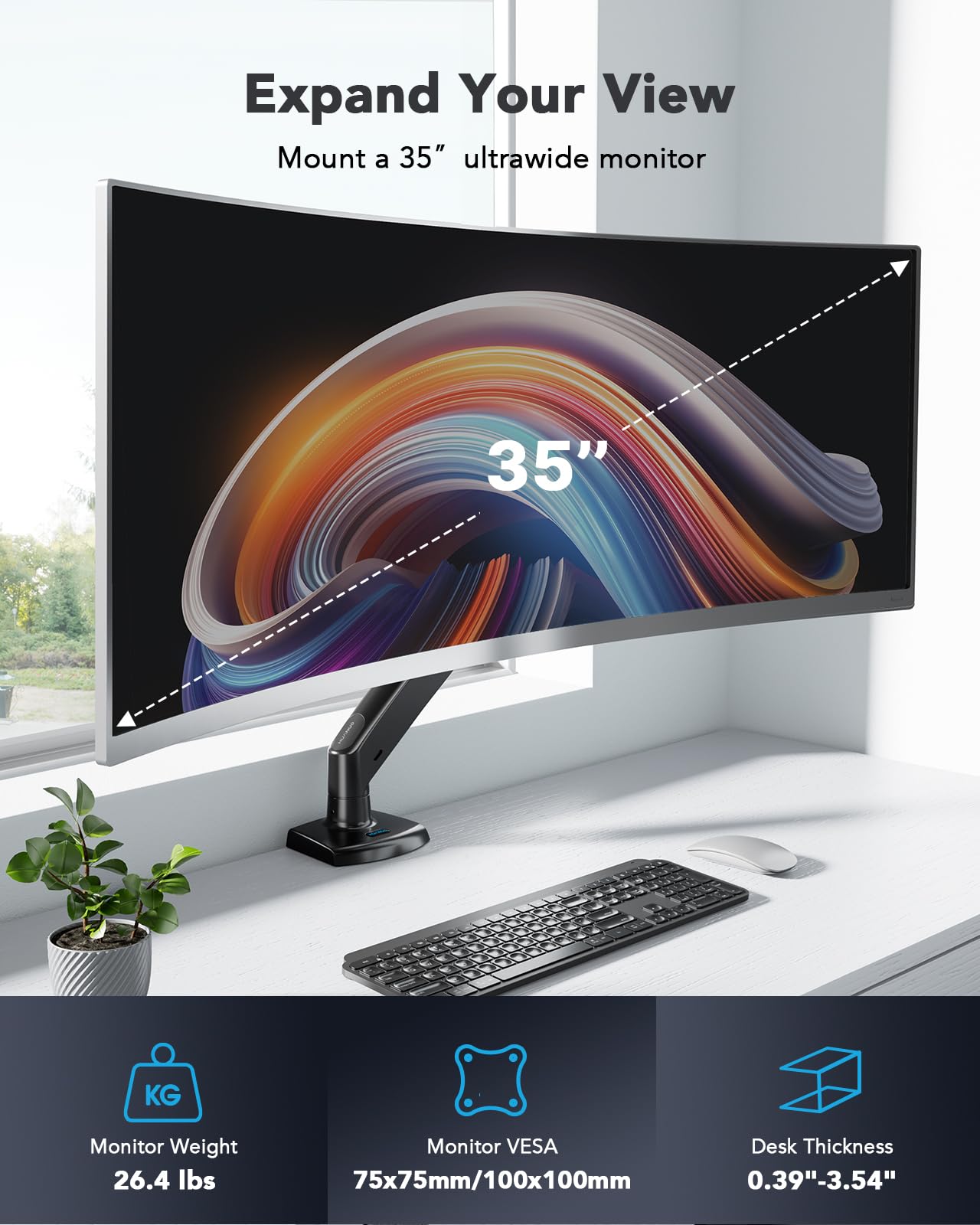 Moni Computer Huanuo Single Monitor Arm For 40 Inch Screens, Ultrawide Computer Moni ...