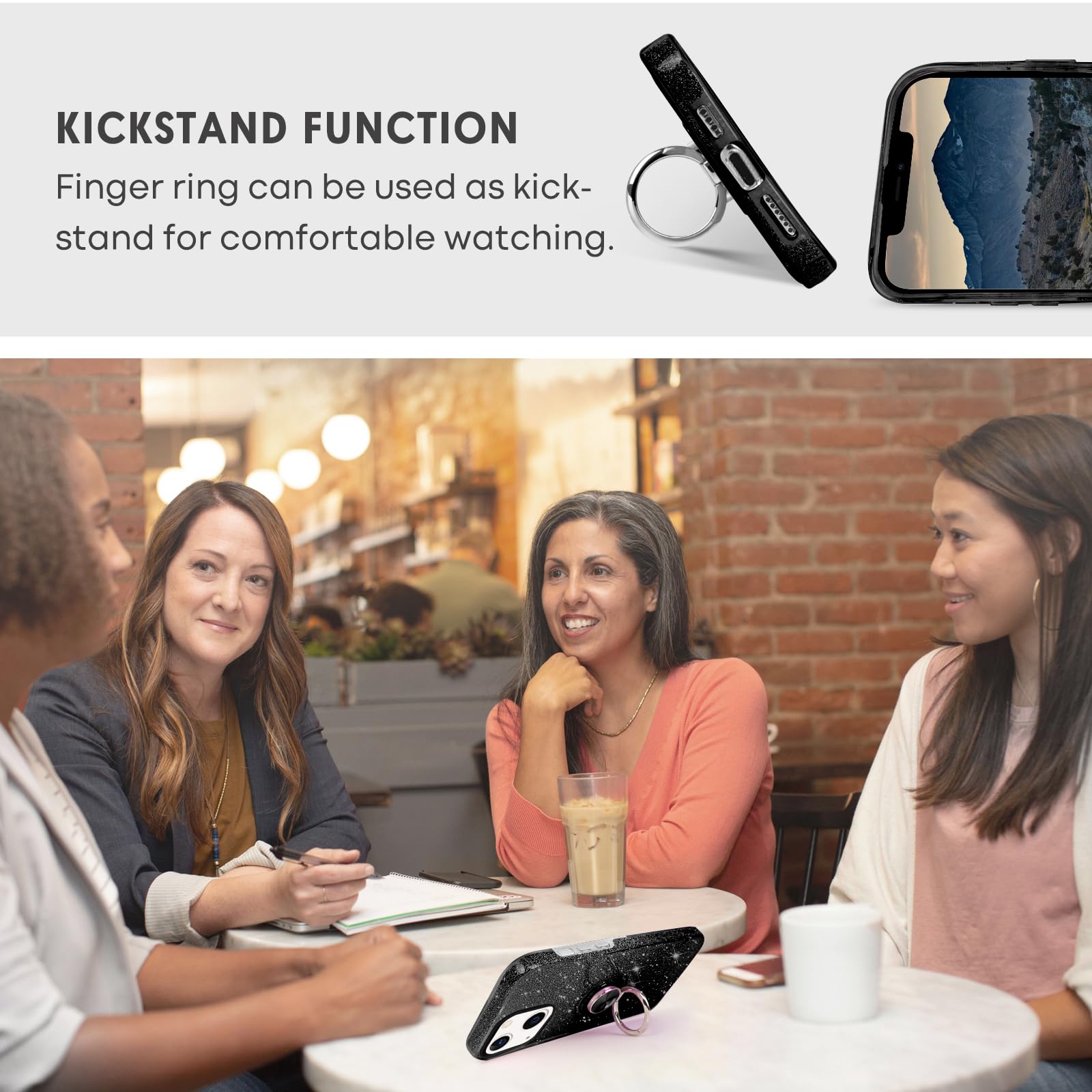 Soulips Iphone 13 Mini Case,Magnetic Car Mount Supported Slim Thin Glitter Sparkle With 360? Ring Holder Kickstand Shockproof Pr