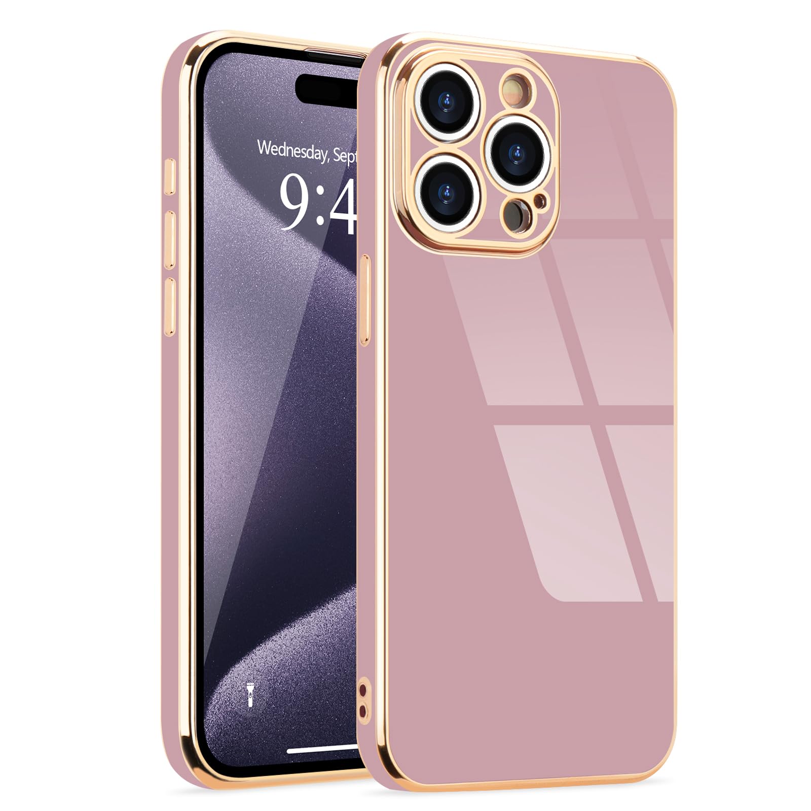 Lafunda Designed For Iphone 15 Pro Max Case Cute, Luxury Plating Case For Women Girls Gold Edge Tpu Bumper Cover With Camera Pro