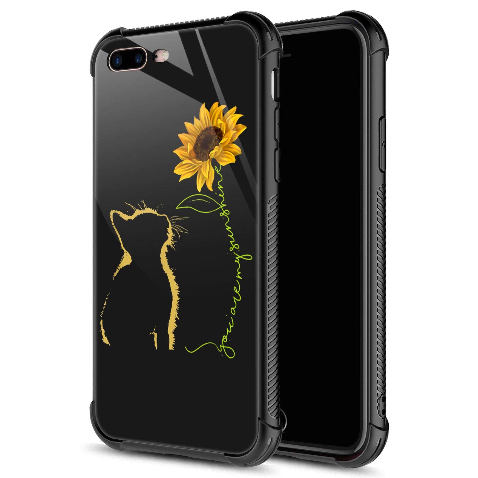 Carloca Iphone 8 Plus Case,Yellow Cat Sunflower Iphone 7 Plus Cases For Girls Boys,Graphic Design Shockproof Anti Scratch Drop P