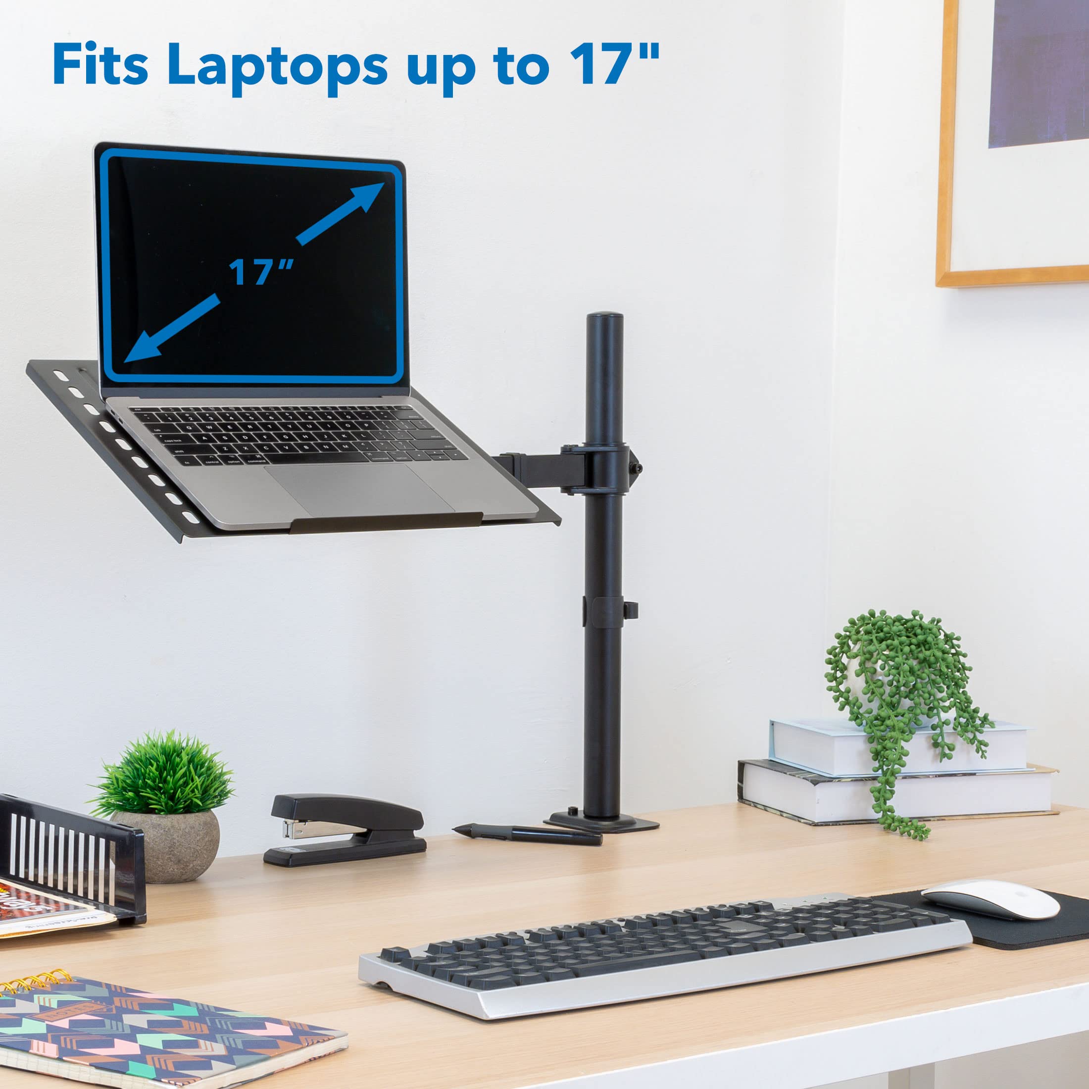 Mount It! Laptop Desk Mount, Fully Adjustable Ergonomic Laptop Arm with Vented Tray, Cable Management, Clamp and Grommet Base, Fits Laptops up to 17 Inches, Black