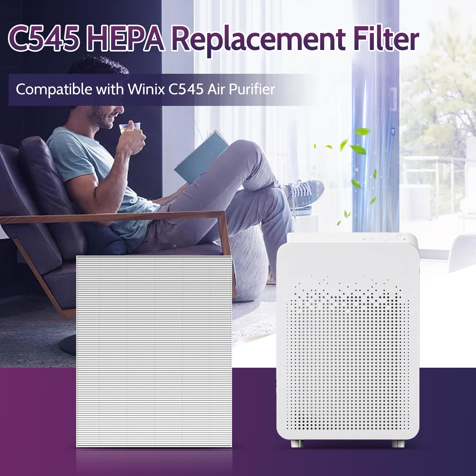 Xbgg C545 True Hepa Replacement Filter S Compatible With Winix C545 Air Purifier, Replaces Part 1712 0096 00 And 2522 0058 00, 1
