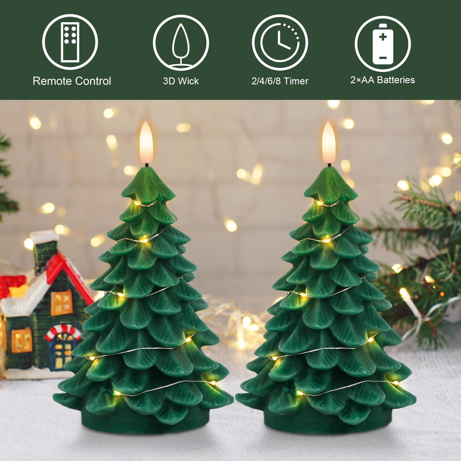 Eldnacele Christmas Tree Flameless Candles String Lights With 11 Key Remote And Timer, Battery Operated 3D Wick Flickering Real