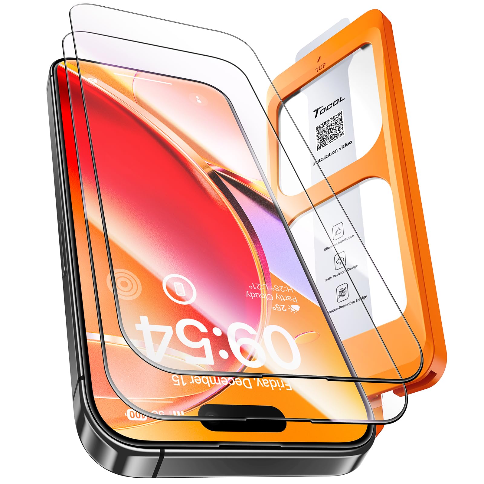 Tocol For Iphone 16 Pro Screen Protector, [9H Hardness] [Military Grade Shatterproof] Hd Tempered Glass For Iphone 16 Pro Full C