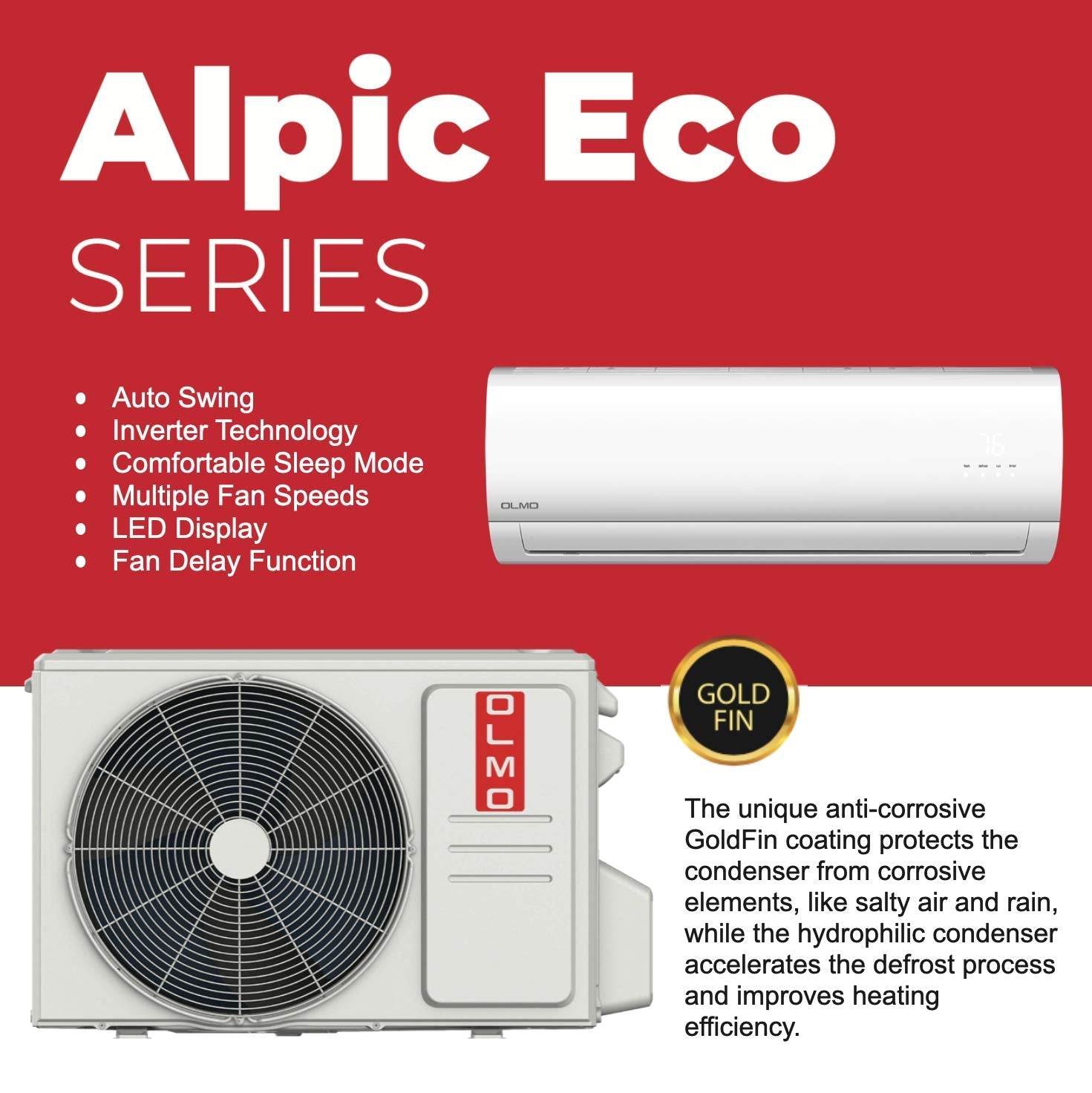 Olmo Alpic 9,000 Btu, 110/120V Ductless Mini Split Ac/Heating System With Heat Pump Including 16Ft Installation Kit