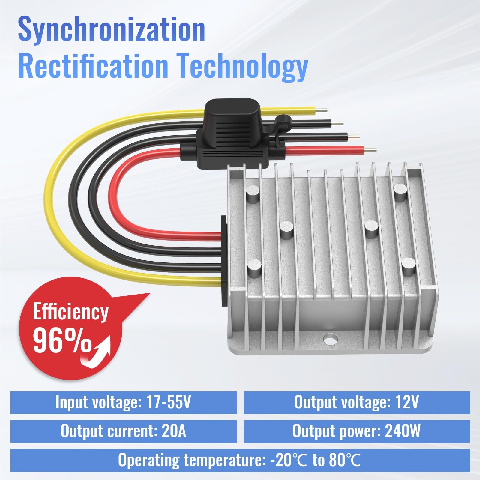 Kzreect 12V 20A 240W Step Down Converter, Dc 17 55V To Dc 12V Voltage Reducer, Voltage Regulator Transformer With Fuses Holder,