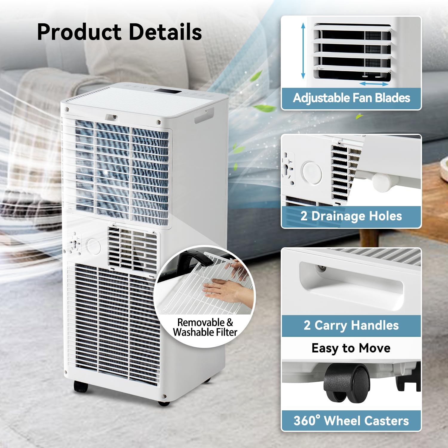 Aoxun 10000 Btu Portable Air Conditioners, Wifi App Smart Control, 4-In-1 Ac Unit, Fast Cooling, Dehumidifier, Fan & 24H Timer Q