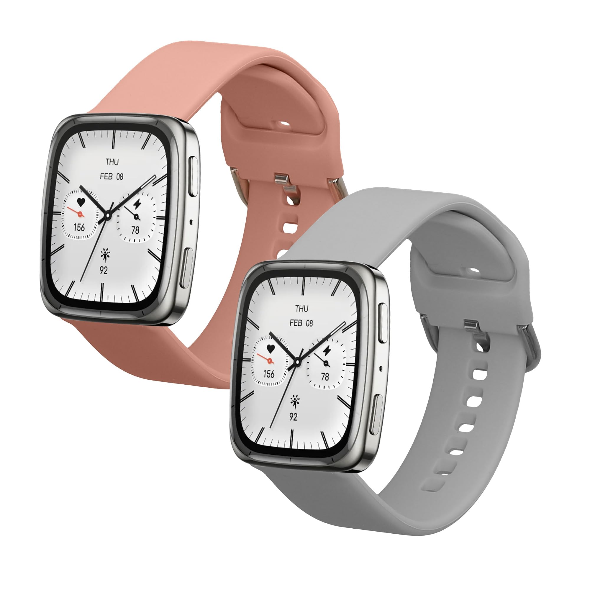 kwmobile Straps Compatible with Garmin 20mm Amazfit Active 2 Square/Amazfit Active 2 Straps - 2x Replacement Silicone Watch Band