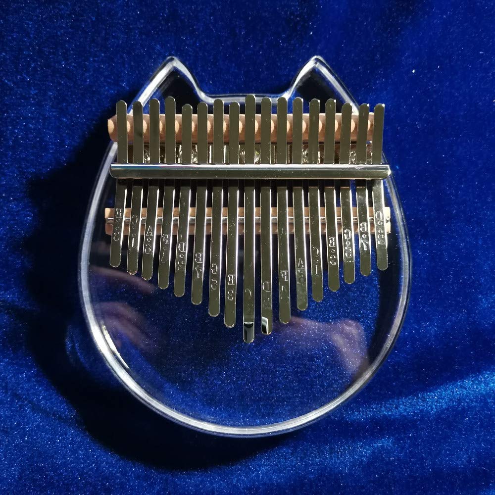 Koldot Clear Kalimba 17 Keys Engraved With Notes Cat Shaped Thumb Piano Solid Finger Piano Clear Body Cute Crystal Acrylic Kalim