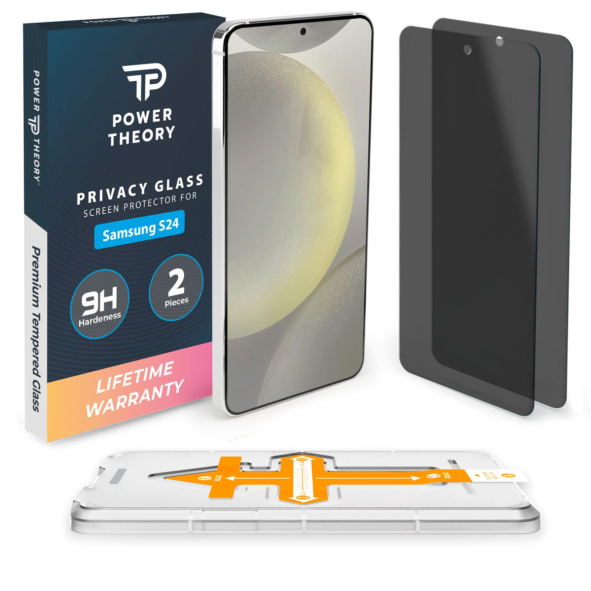 Power Theory Compatible With Samsung Galaxy S24 Privacy Screen Protector Tempered Glass [Ultra 9H Hardness], 2 Pack, Anti Spy, E