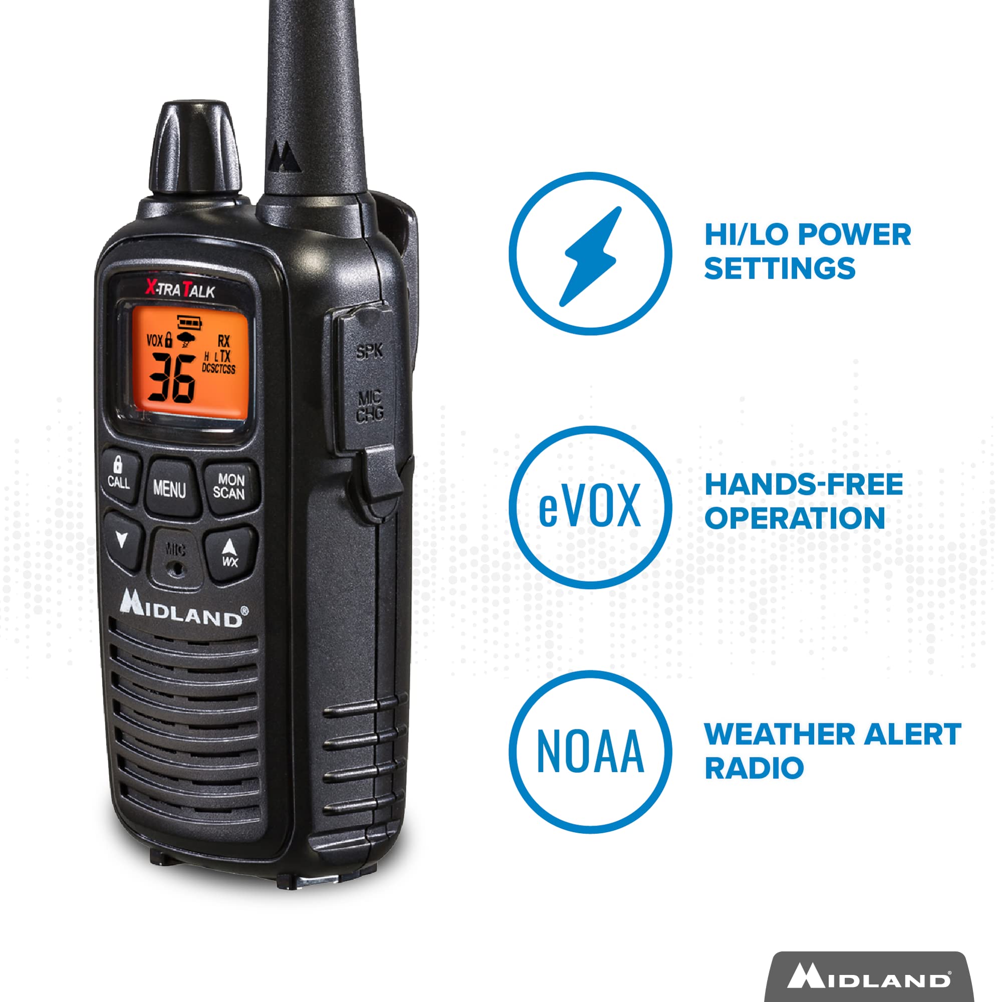Midland�   Lxt633Vp3 Walkie Talkies With 36 Frs Channels � Two Way Radio Noaa Weather Alert & Scan Technology, Dual Power Options, 121 Privacy Codes, Silent Operation, Xtreme Range � Black, Set Of 3