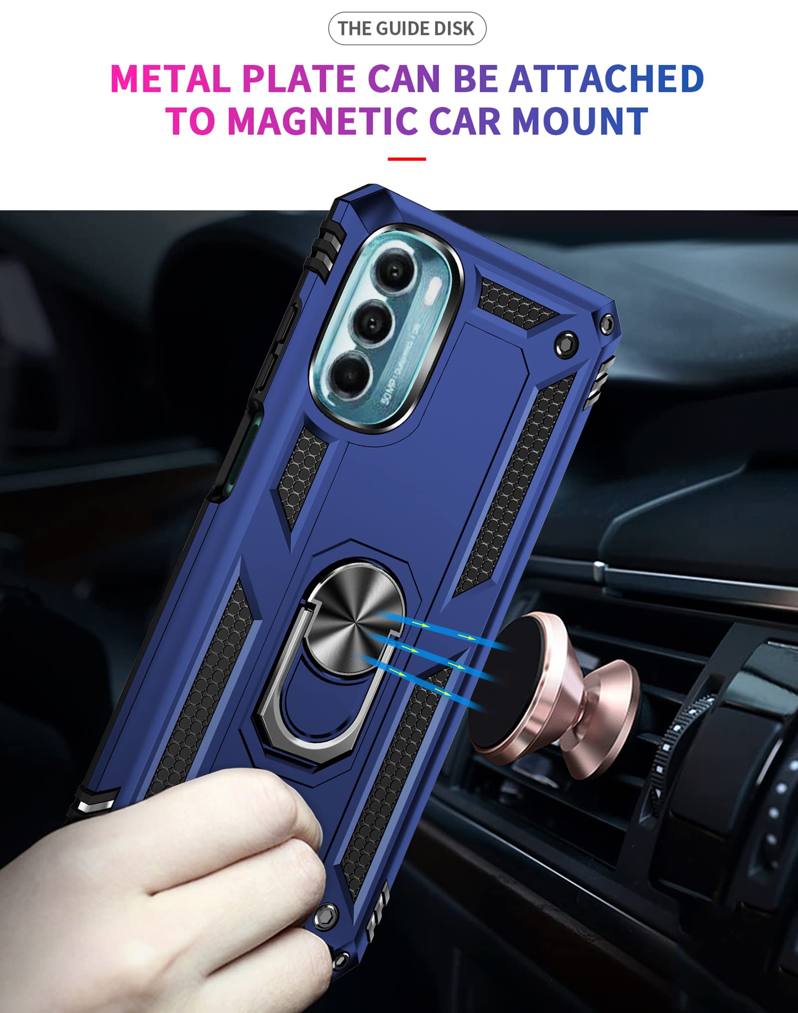 PUSHIMEI Motorola Moto G 5G (2022) Phone Case Military Grade Drop Tested Magnetic Ring Kickstand Navy