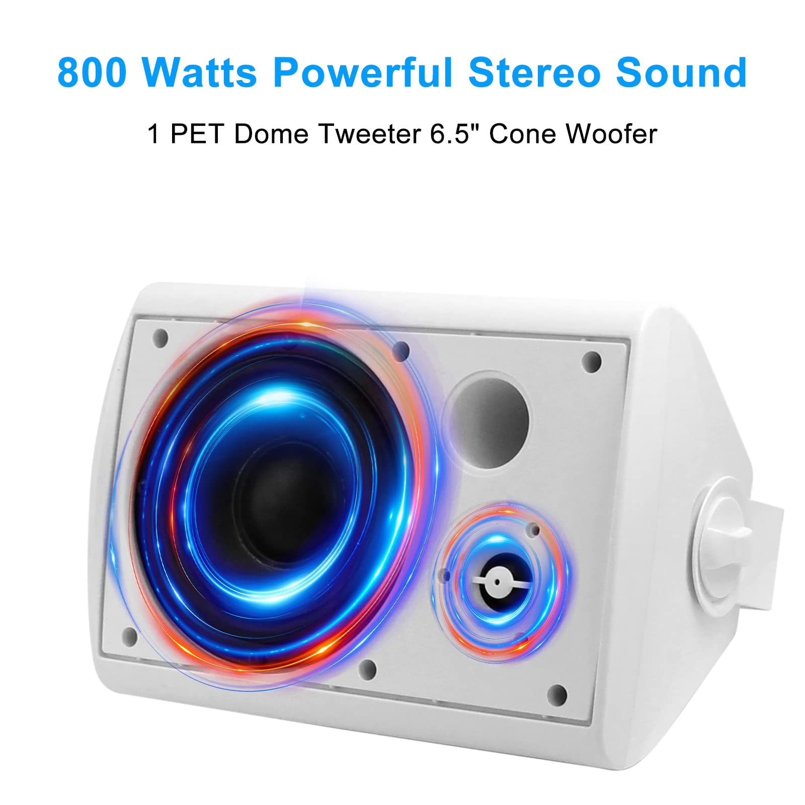 Herdio 6.5 Inches Outdoor Speakers Wired Waterproof Passive,Wall Mount Speakers With 800 Watts Powerful Bass For Home Patio Gard