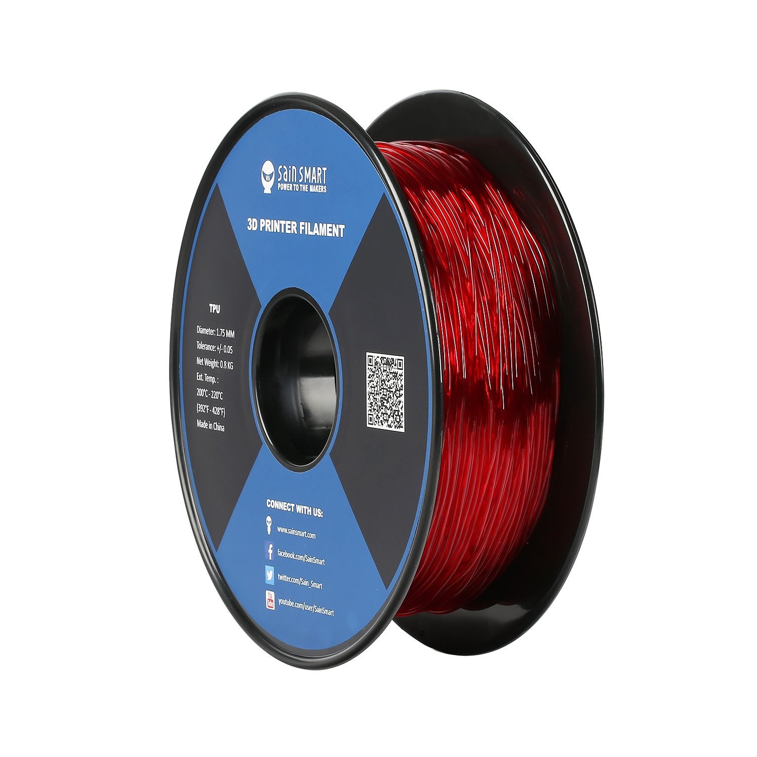 Sainsmart   101 90 163 Red Flexible Tpu 3D Printing Filament, 1.75 Mm, 0.8 Kg, Dimensional Accuracy +/  0.05 Mm