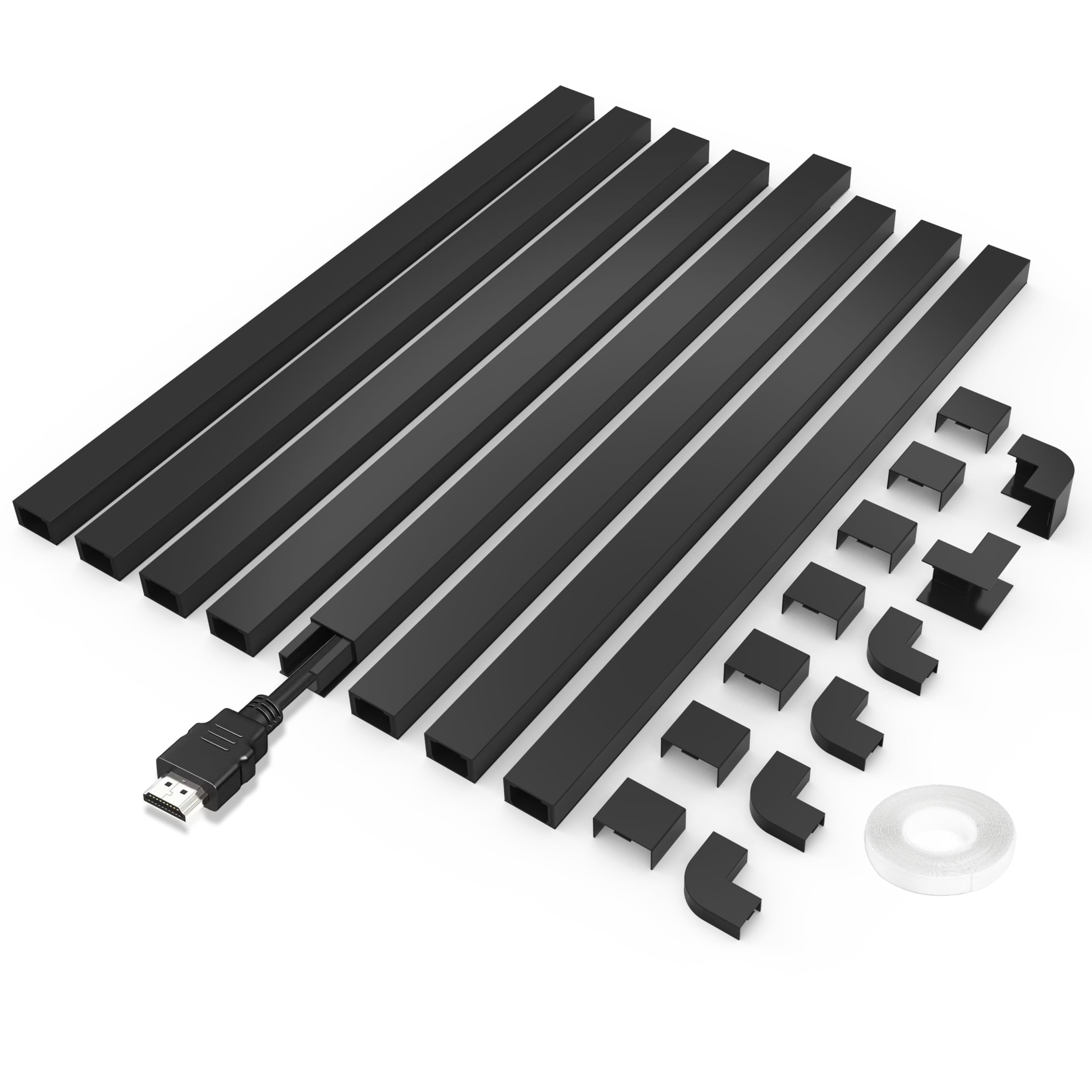 Small Cable Concealer   One Cord Channel Cable Management System   Compact Cord Cover For Home And Office, 8 Pack 125 Inch, Blac
