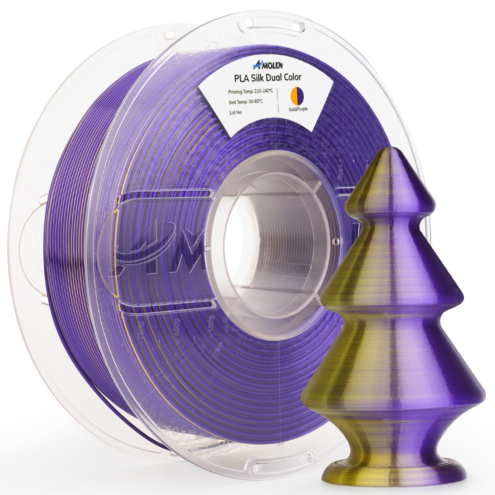 Amolen Silk Pla 3D Printer Filament, Dual Color Gold Purple Pla 1.75Mm, Shiny Color Change Filament 3D Printing Pla Filament For