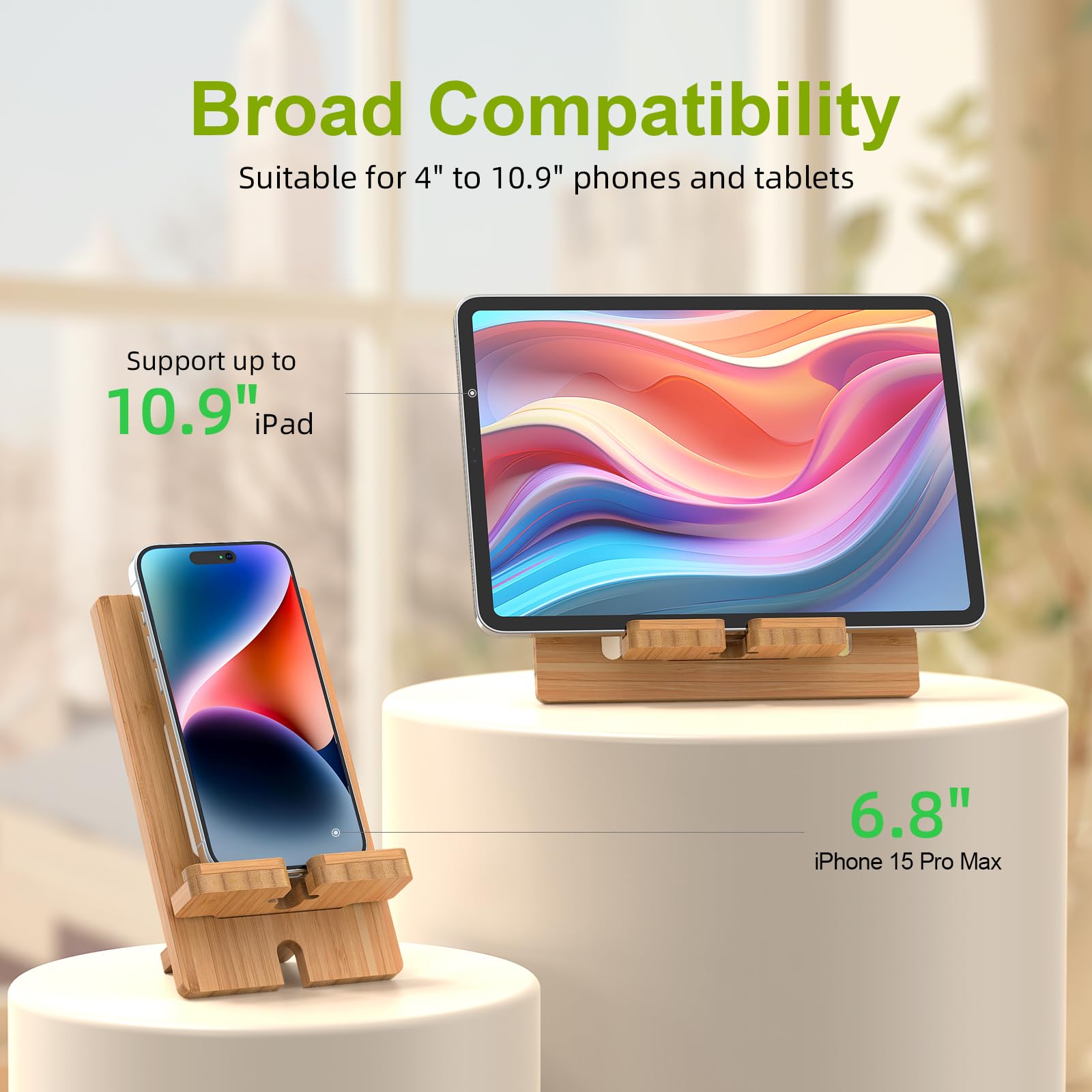 Pezin & Hulin Bamboo Wooden Smart Phone Desktop Charging Dock Holder, Compatible With Pad, Phone 8 Plus X Xs Max Xr, All Android