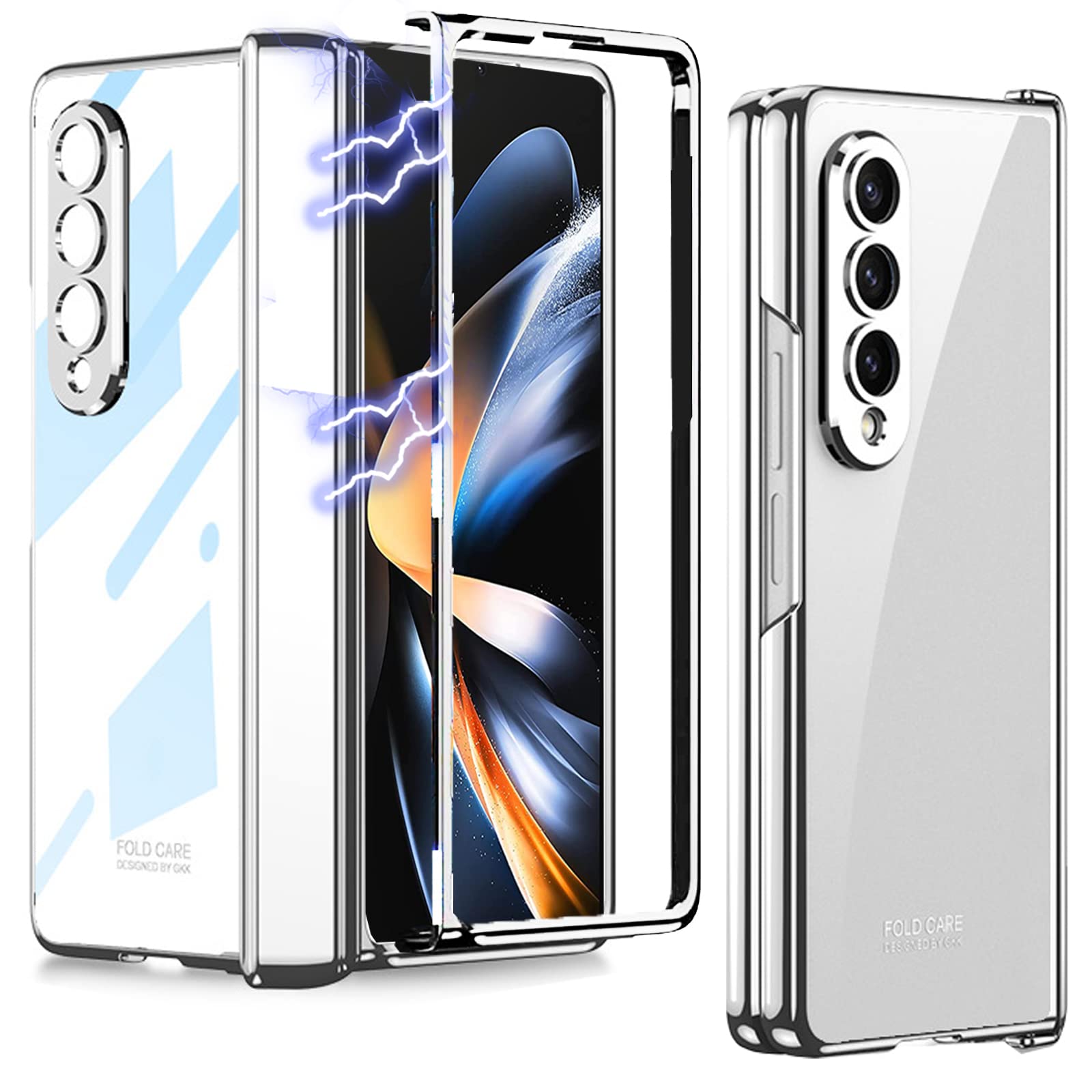 Ninki Compatible Samsung Galaxy Z Fold 4 5G Case Hinge Protection Transparent   Clear,Electroplating Magnetic Adsorption Crystal